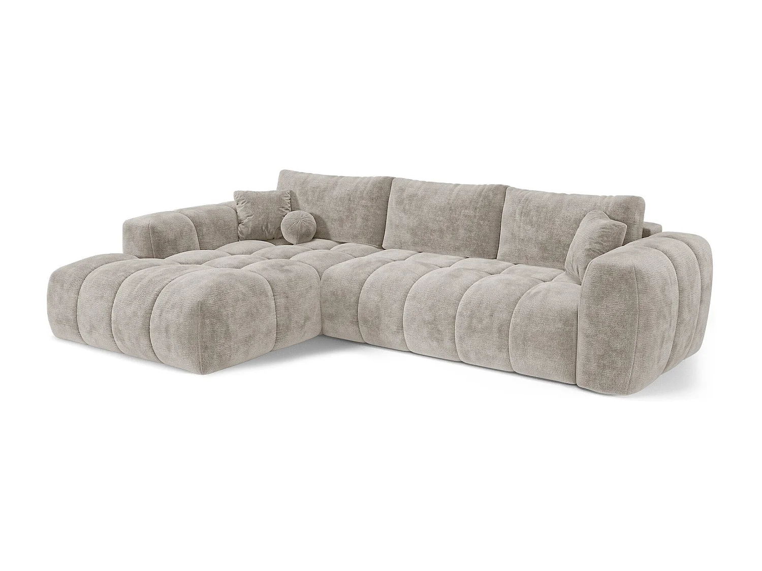 Canapé d'angle gauche convertible avec coffre SKY en Velours gaufré Taupe