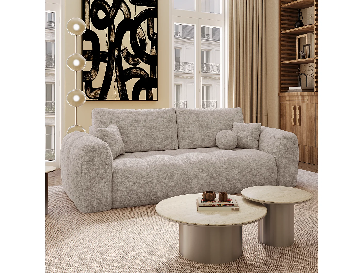 Canapé convertible avec coffre SKY en Velours gaufré Taupe