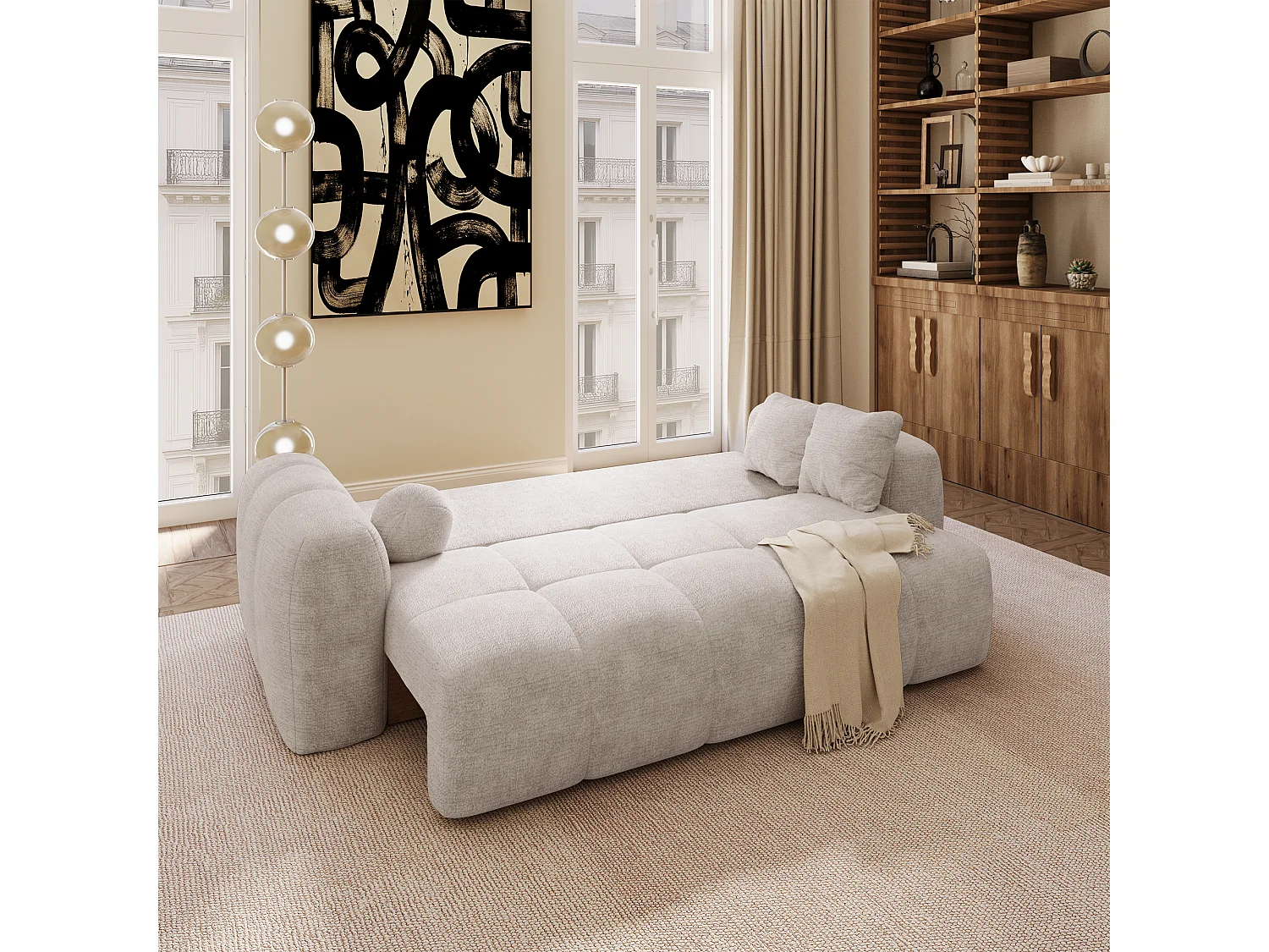 Canapé convertible avec coffre SKY en Velours gaufré Taupe