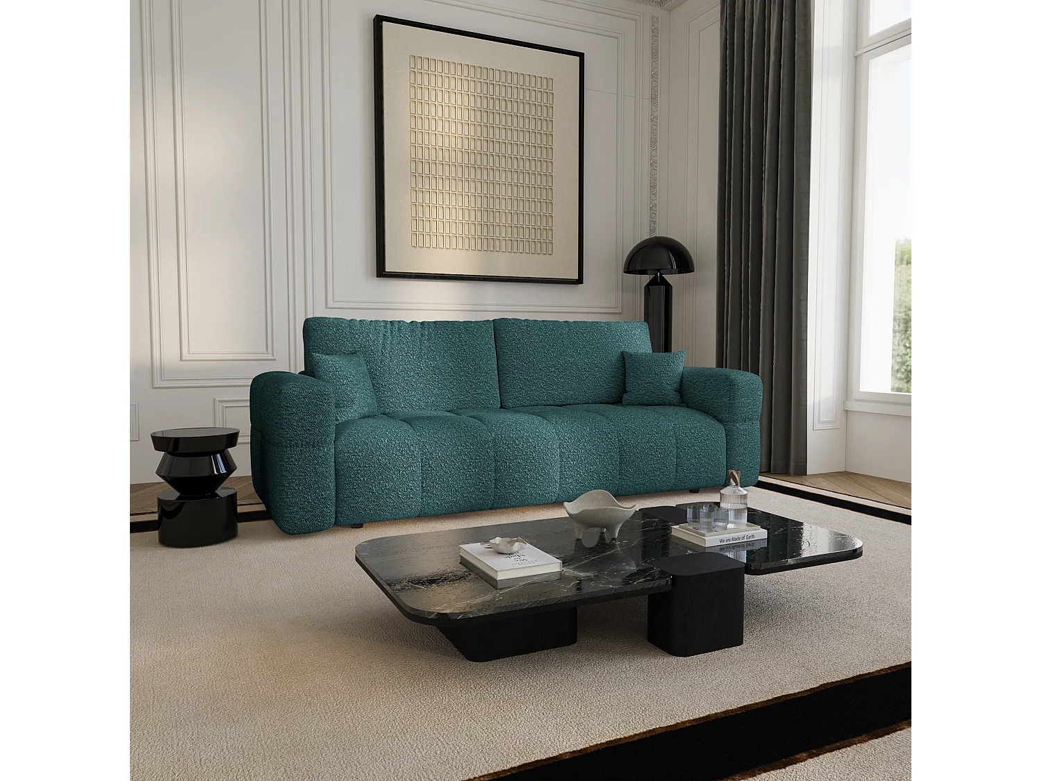 Canapé convertible avec coffre VIBE en Tissu bouclette