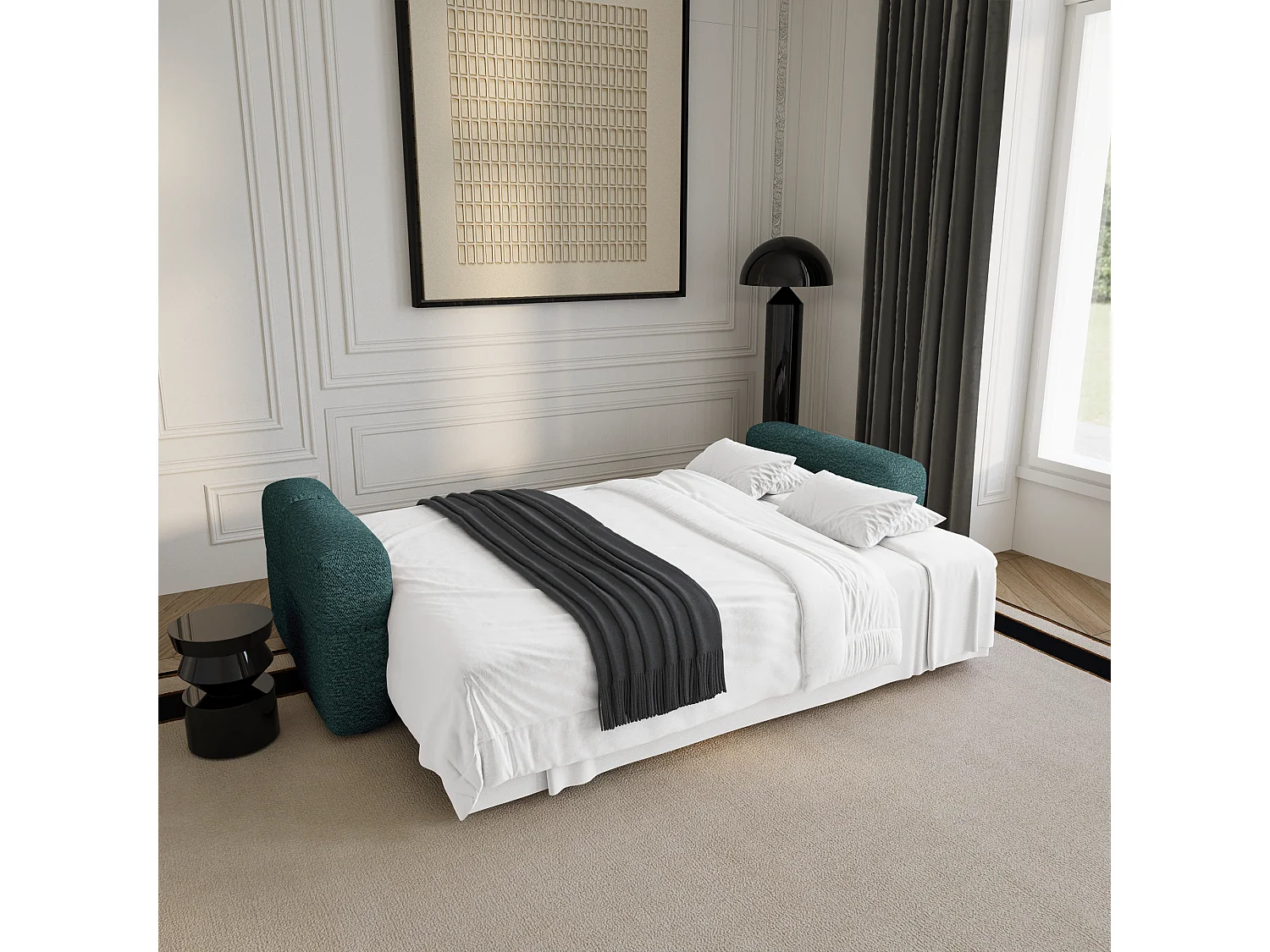 Canapé convertible avec coffre VIBE en Tissu bouclette