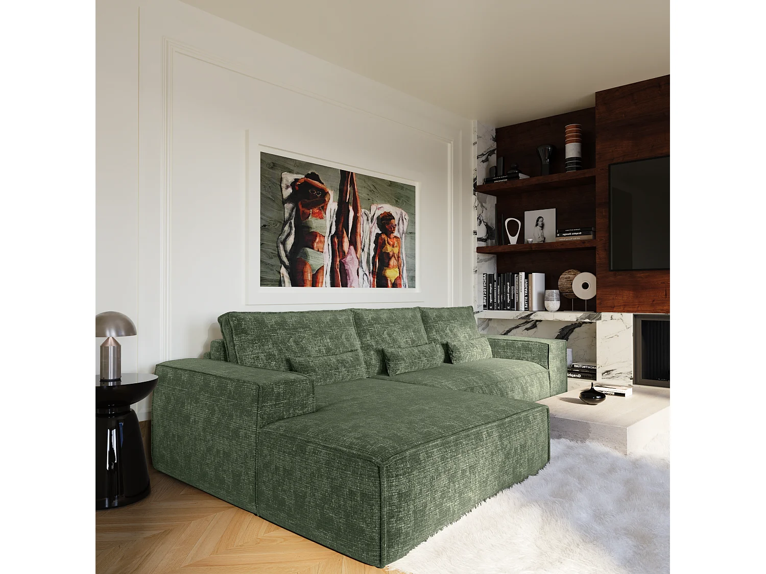 Canapé d'angle gauche convertible express JUNE en Velours gaufré