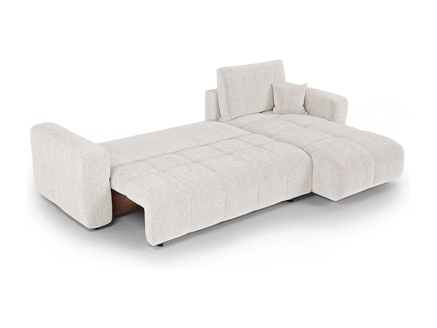 Canapé d'angle droit convertible avec coffre VIBE en Tissu tramé toucher doux