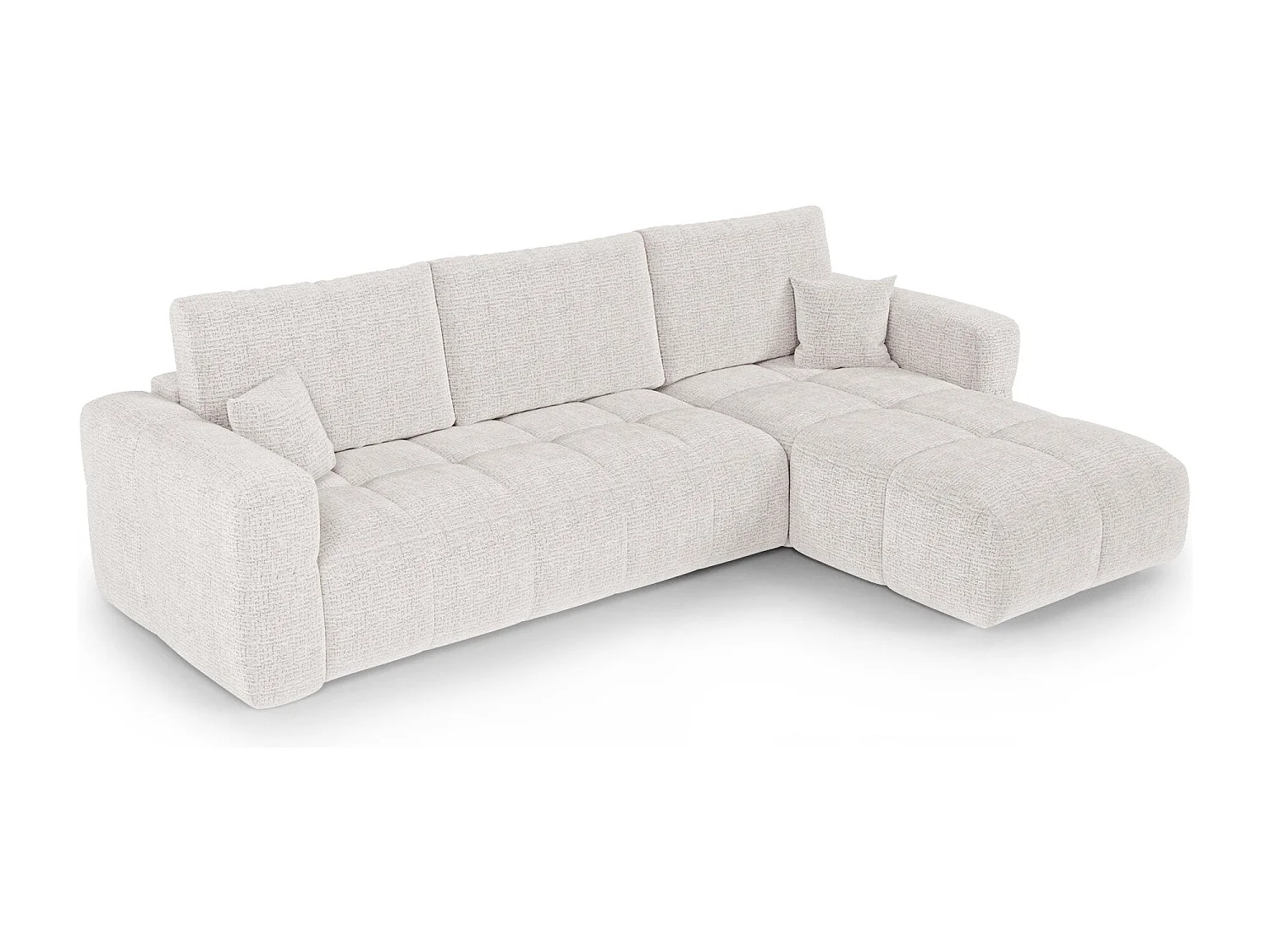 Canapé d'angle droit convertible avec coffre VIBE en Tissu tramé toucher doux