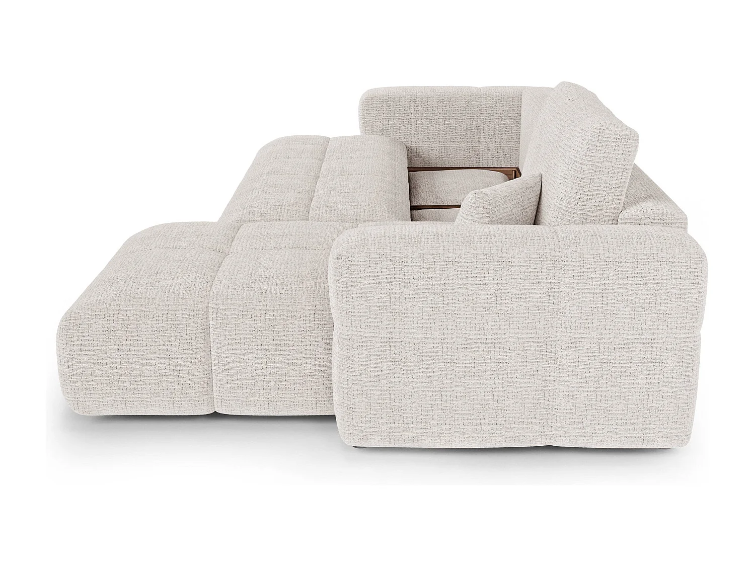 Canapé d'angle droit convertible avec coffre VIBE en Tissu tramé toucher doux