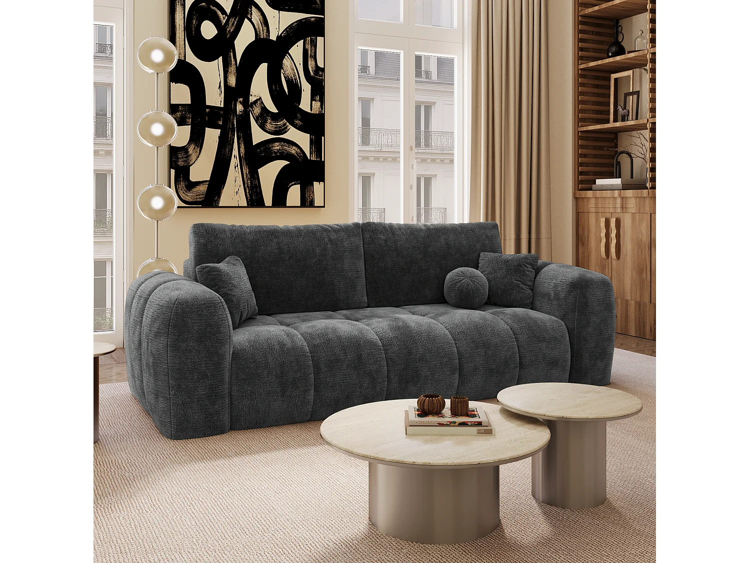 Canapé convertible avec coffre SKY en Velours gaufré