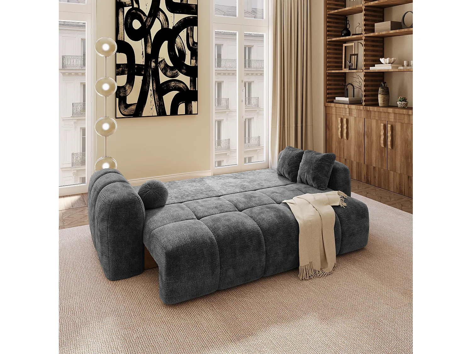 Canapé convertible avec coffre SKY en Velours gaufré