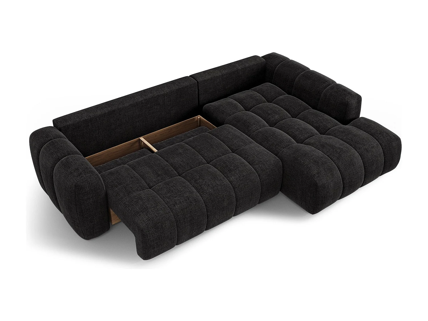 Canapé d'angle droit convertible avec coffre SKY en Tissu tramé