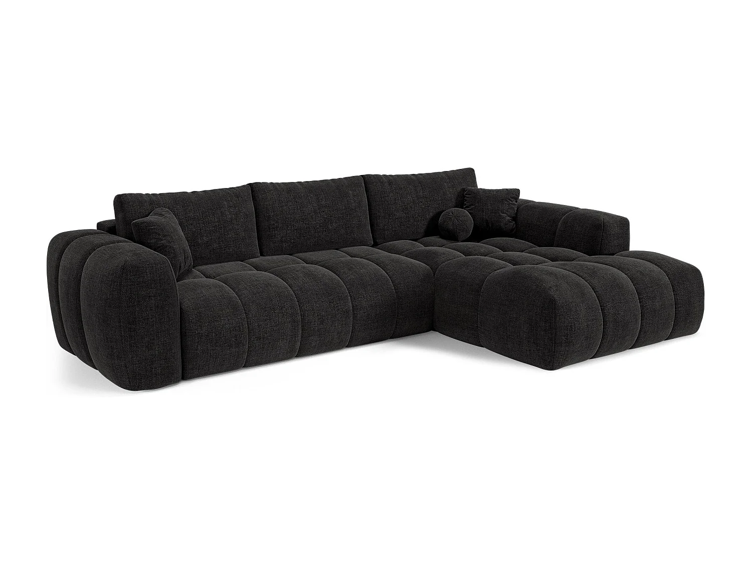 Canapé d'angle droit convertible avec coffre SKY en Tissu tramé