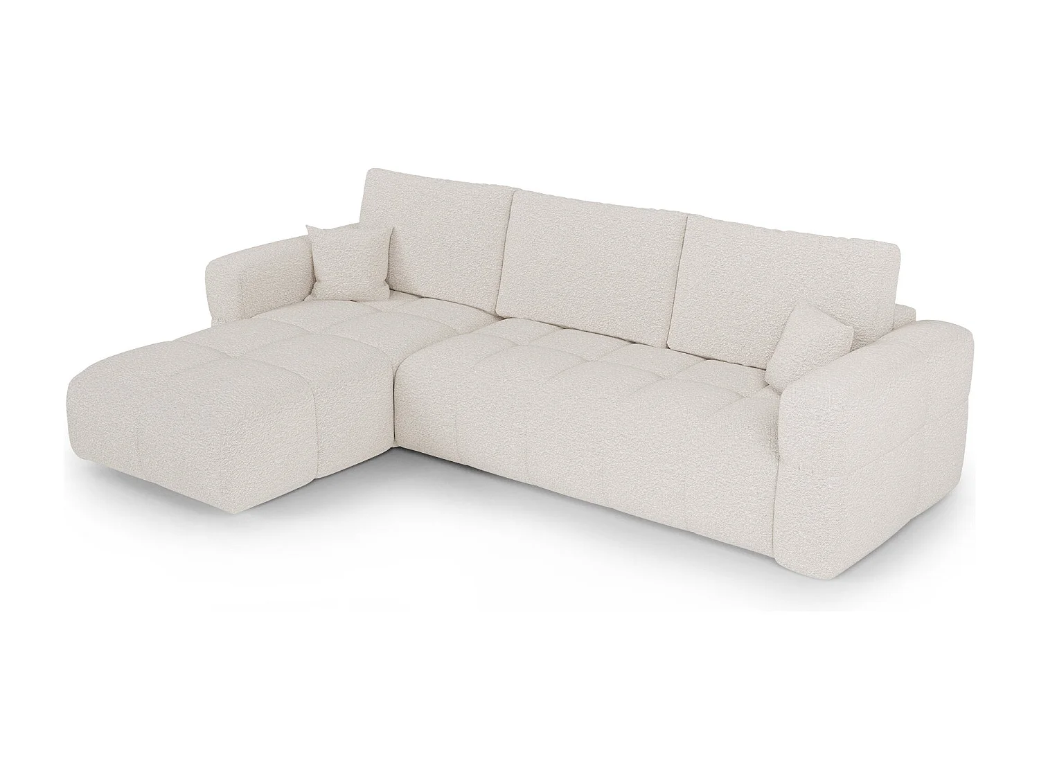 Canapé d'angle gauche convertible avec coffre VIBE en Tissu bouclette