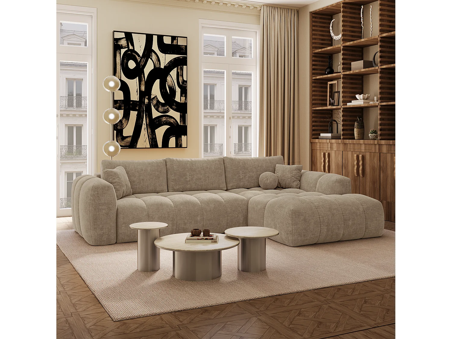 Canapé d'angle droit convertible avec coffre SKY