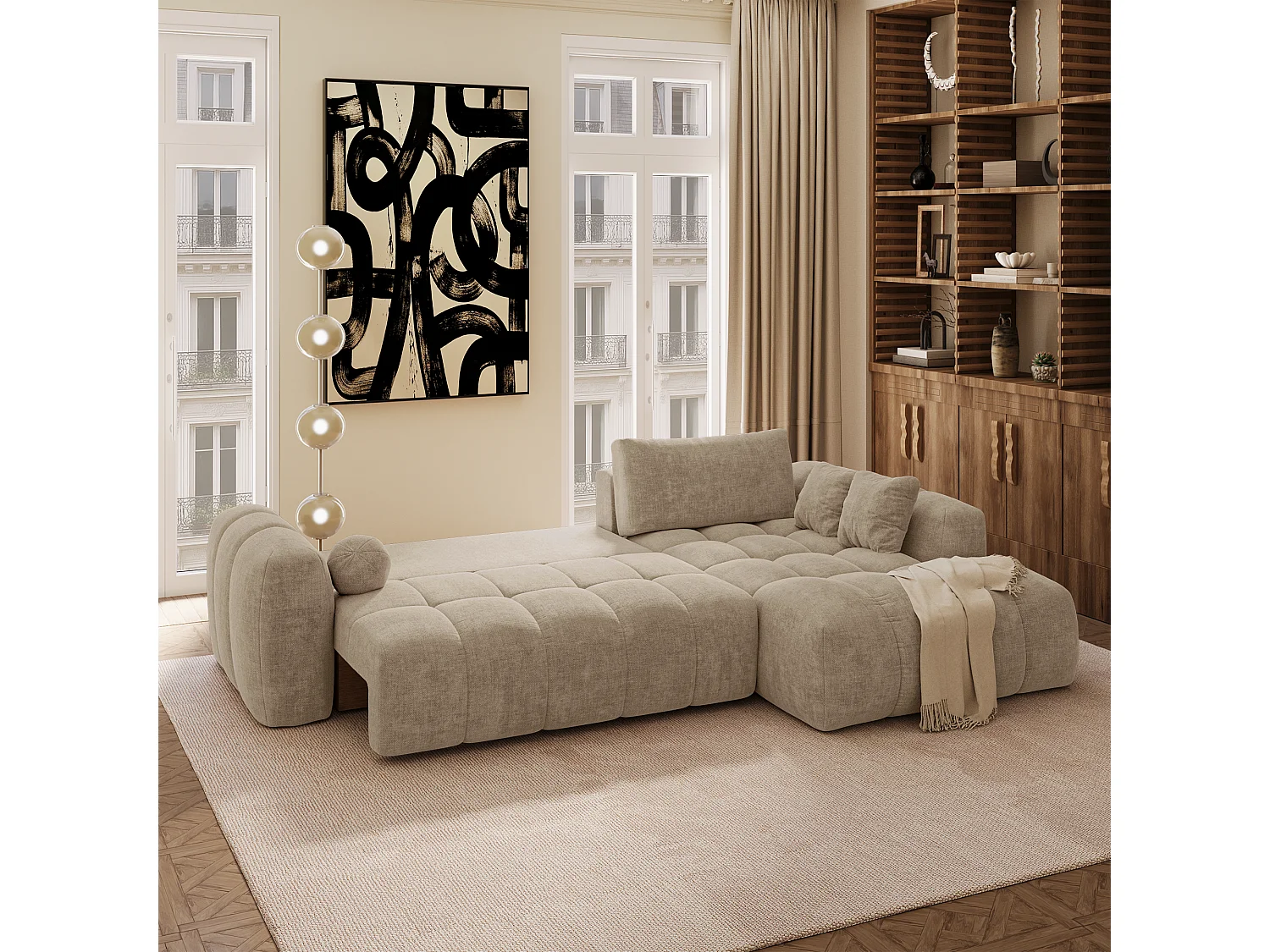 Canapé d'angle droit convertible avec coffre SKY