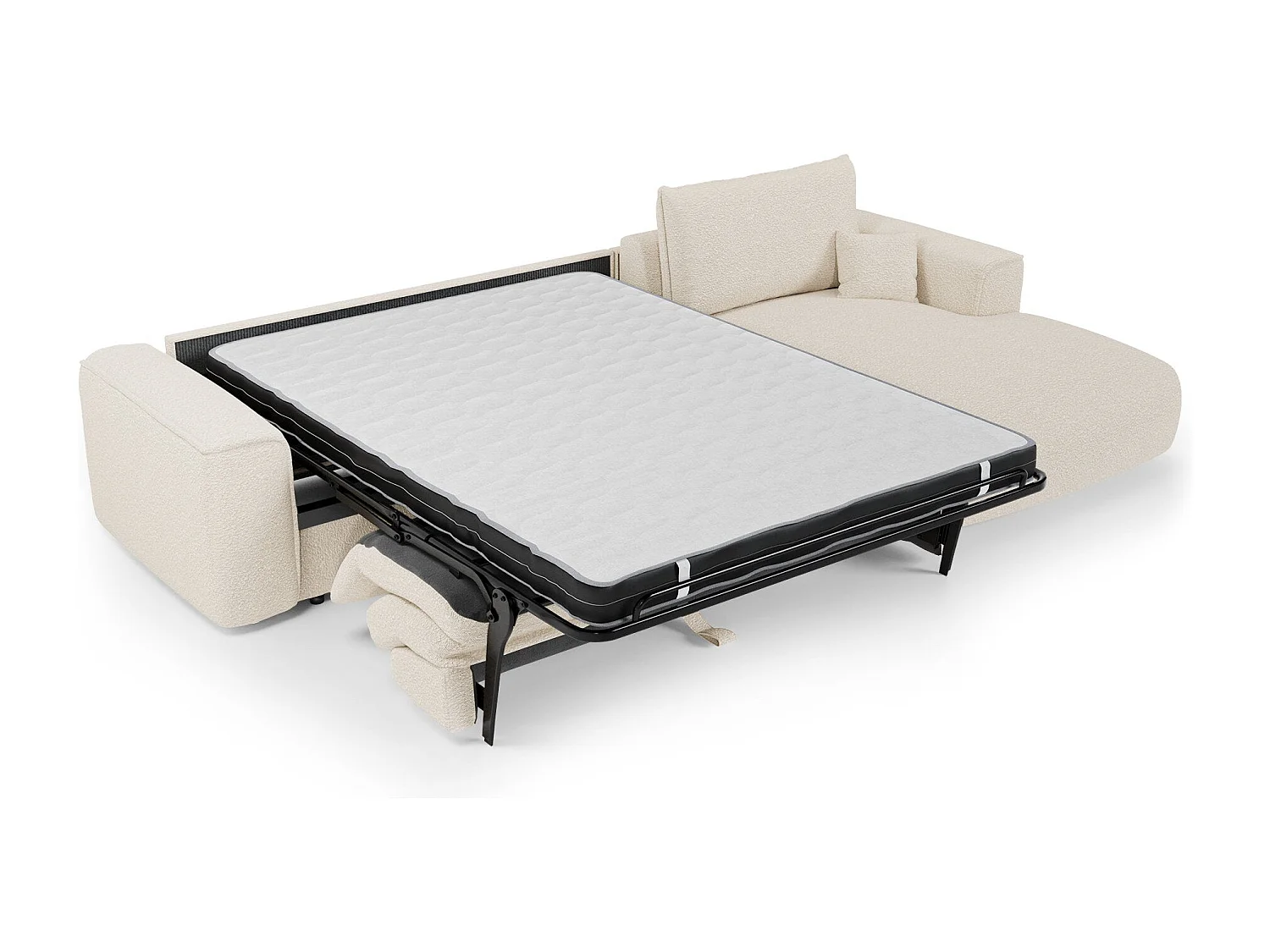 Canapé d'angle droit convertible express COMO en Tissu bouclette