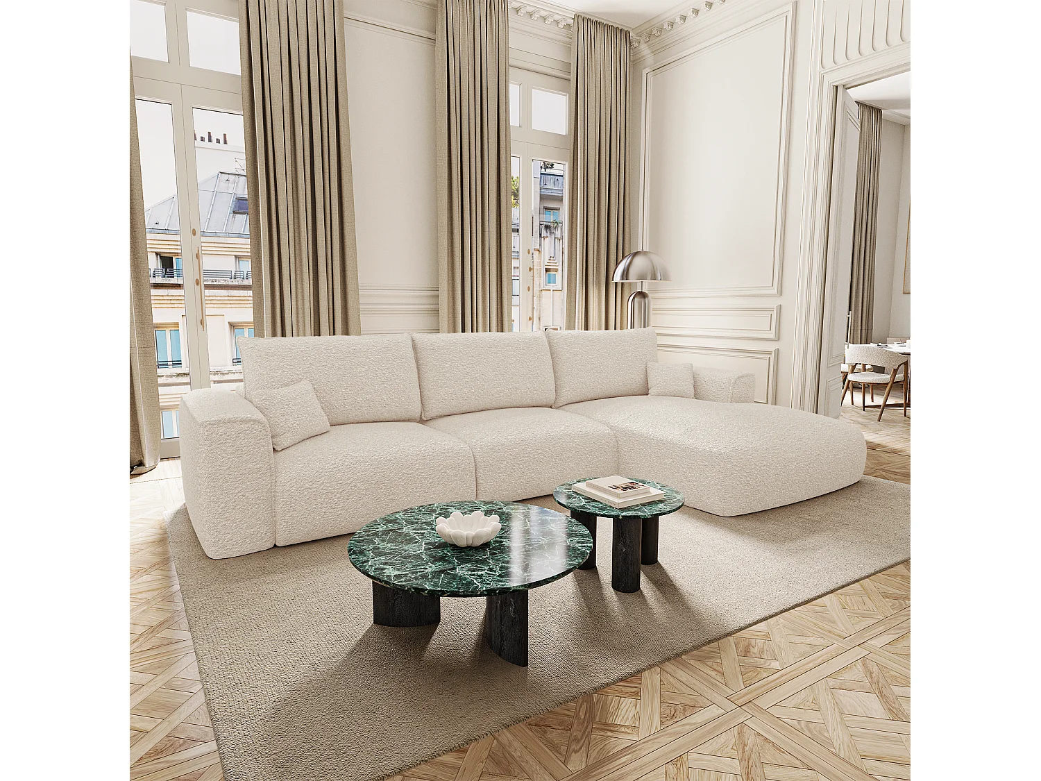 Canapé d'angle droit convertible express COMO en Tissu bouclette