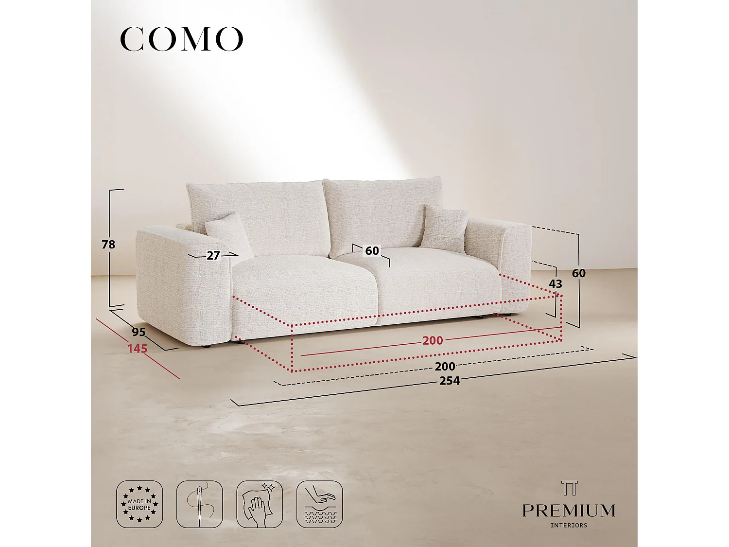 Canapé convertible avec coffre COMO en Tissu tramé toucher doux