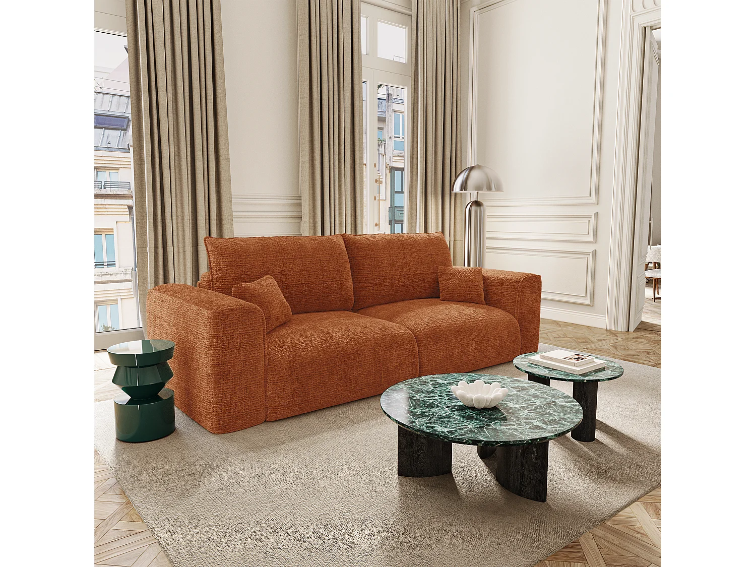 Canapé convertible avec coffre COMO en Tissu tramé toucher doux