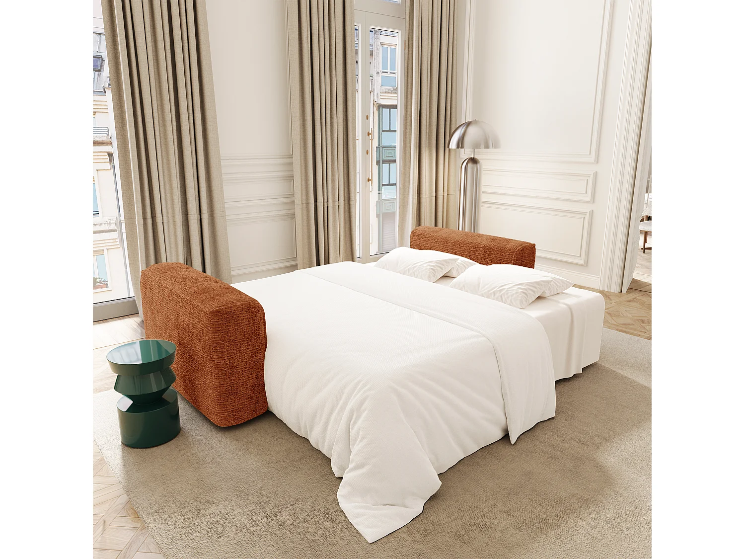 Canapé convertible avec coffre COMO en Tissu tramé toucher doux