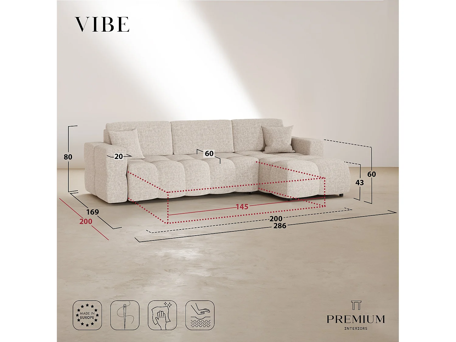 Canapé d'angle droit convertible avec coffre VIBE