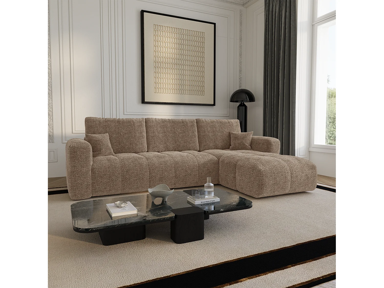 Canapé d'angle droit convertible avec coffre VIBE