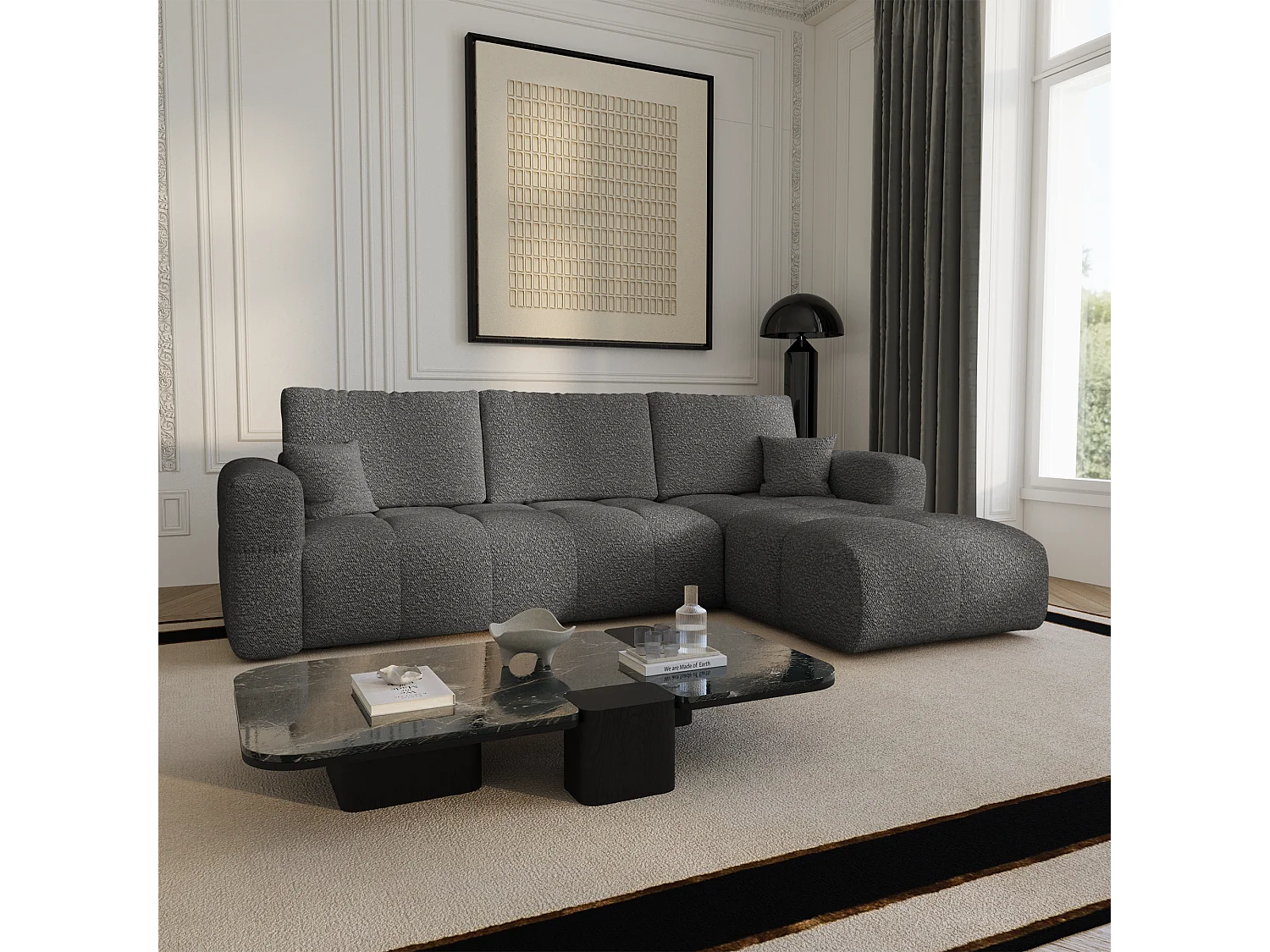 Canapé d'angle droit convertible avec coffre VIBE