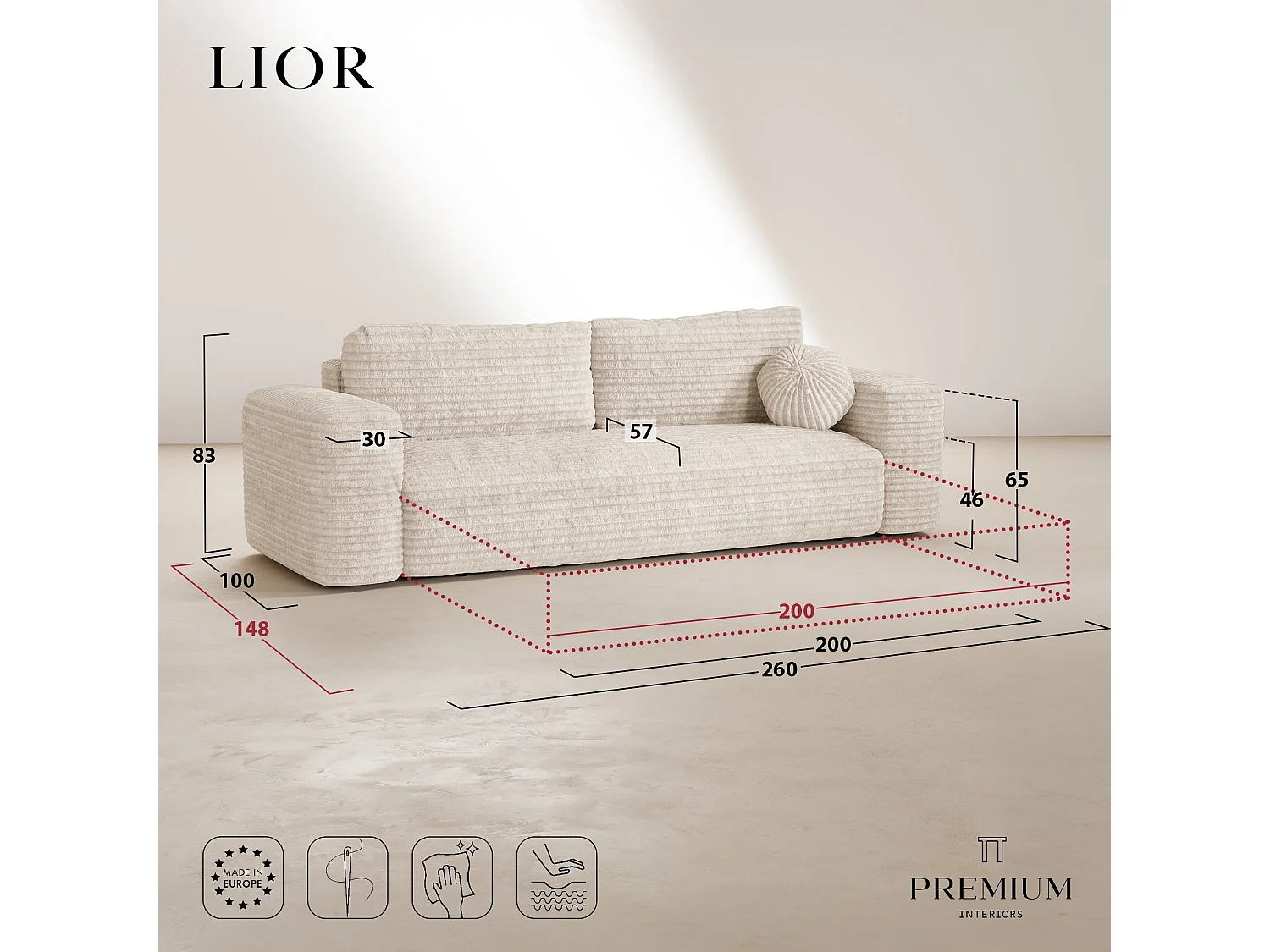 Canapé convertible avec coffre de rangement LIOR en Velours texturé Crème