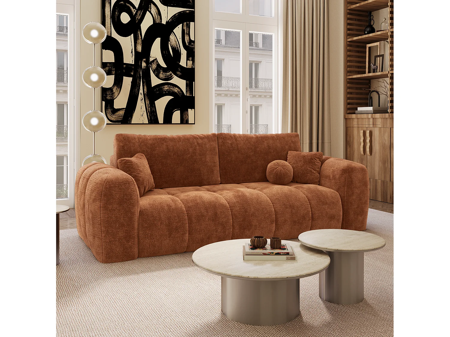 Canapé convertible avec coffre SKY en Velours gaufré