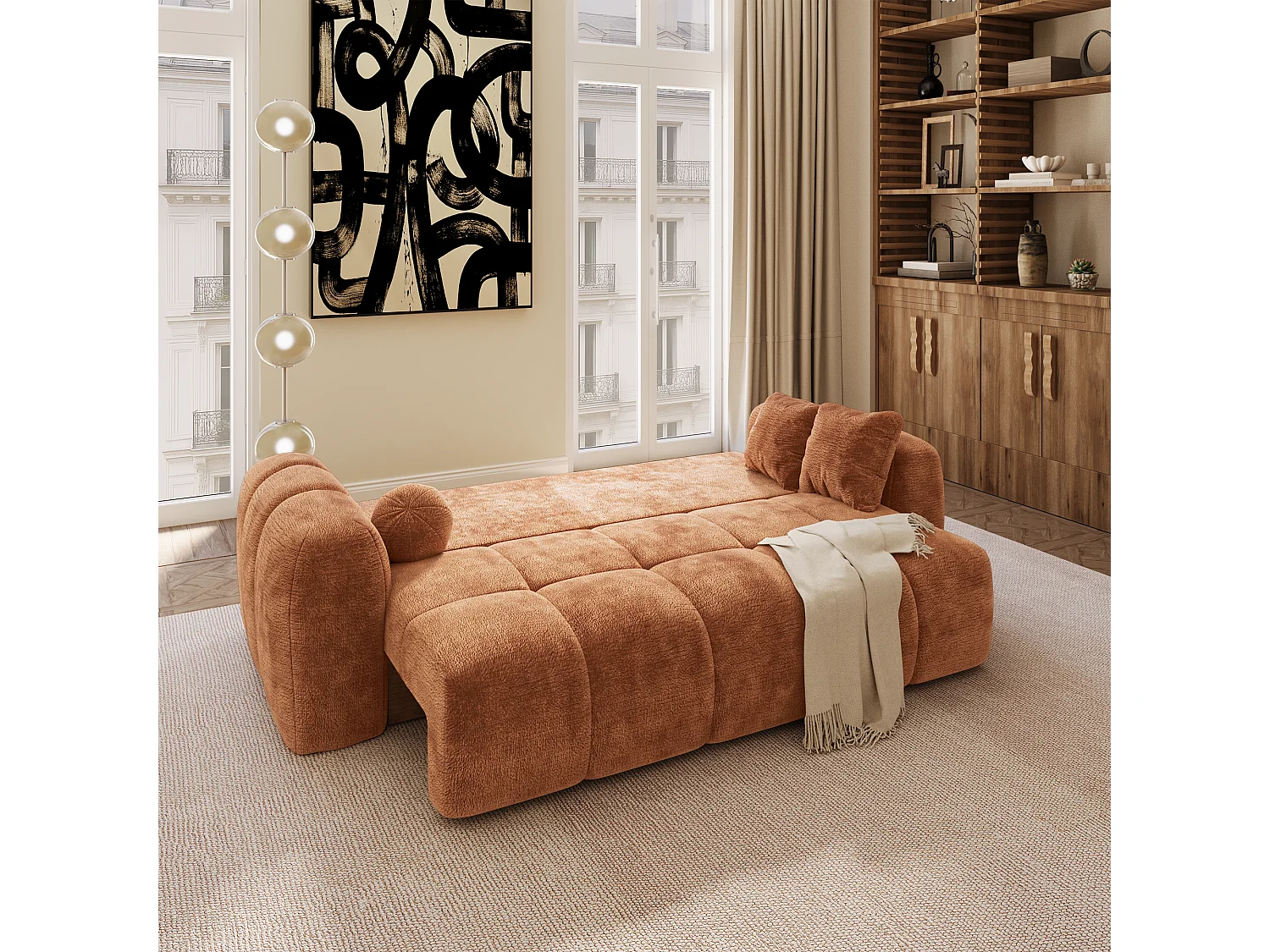 Canapé convertible avec coffre SKY en Velours gaufré