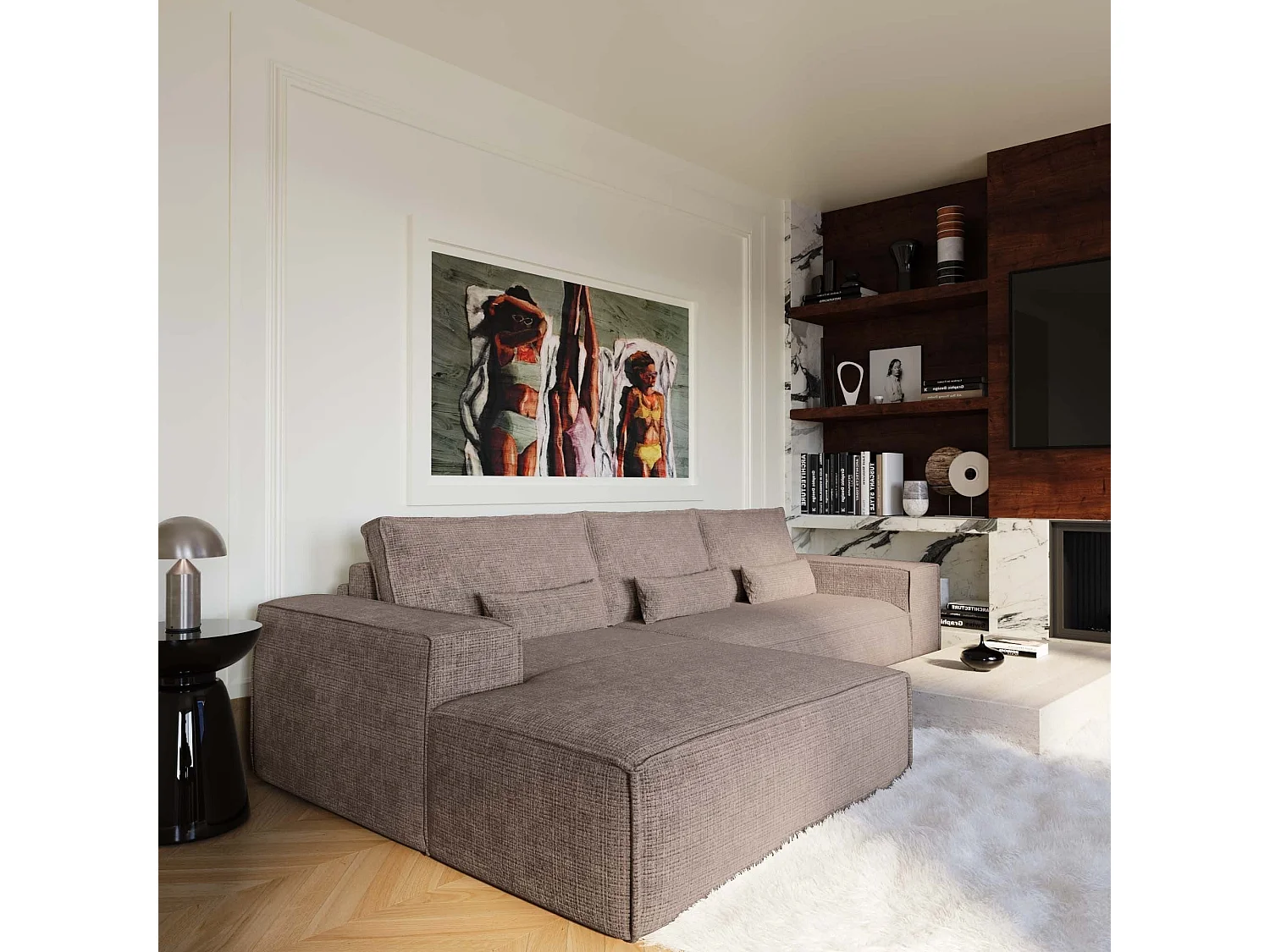 Canapé d'angle gauche convertible express JUNE en Velours gaufré