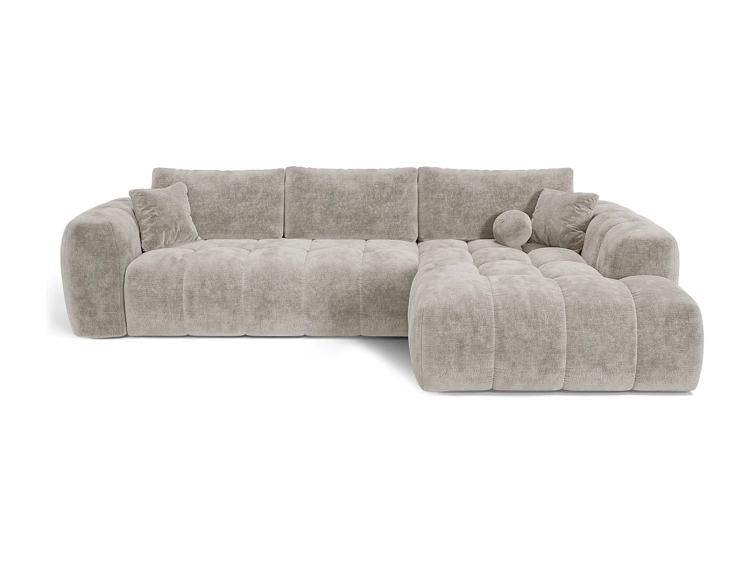 Canapé d'angle droit convertible avec coffre SKY en Velours gaufré Taupe