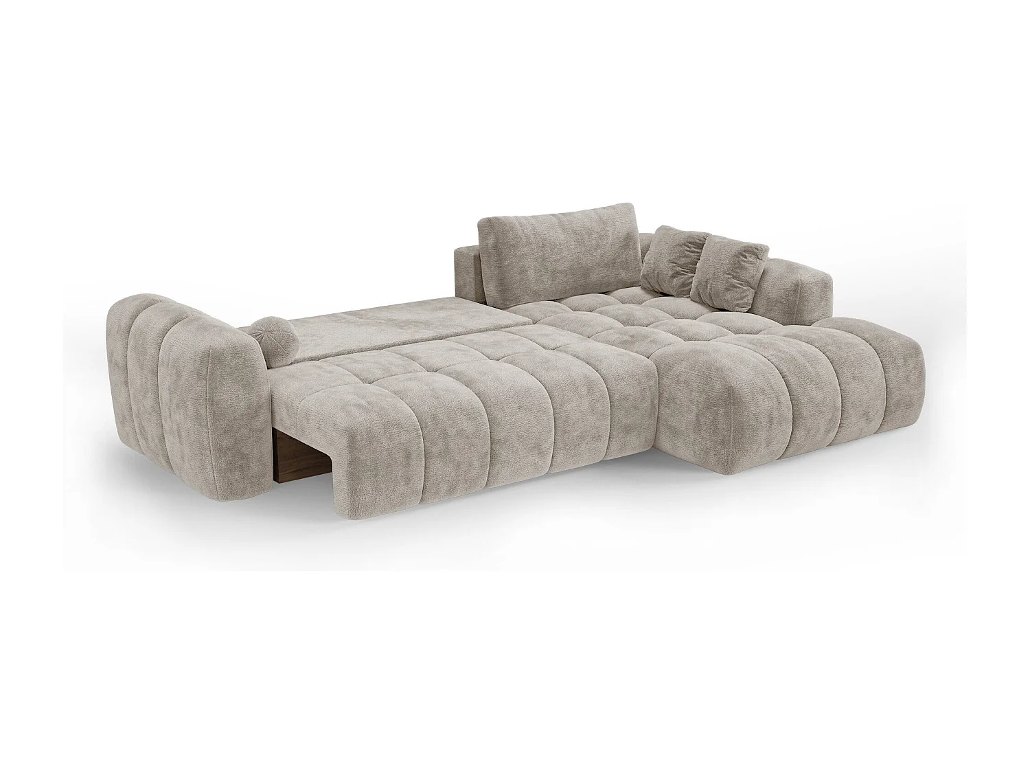 Canapé d'angle droit convertible avec coffre SKY en Velours gaufré Taupe