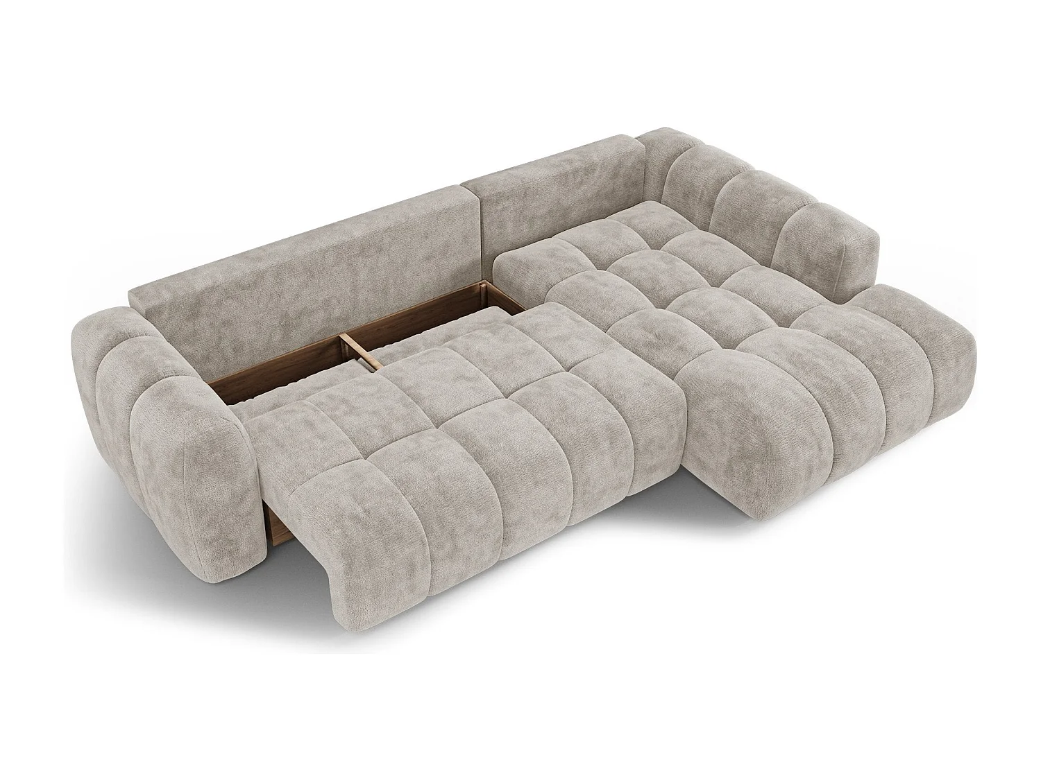 Canapé d'angle droit convertible avec coffre SKY en Velours gaufré Taupe