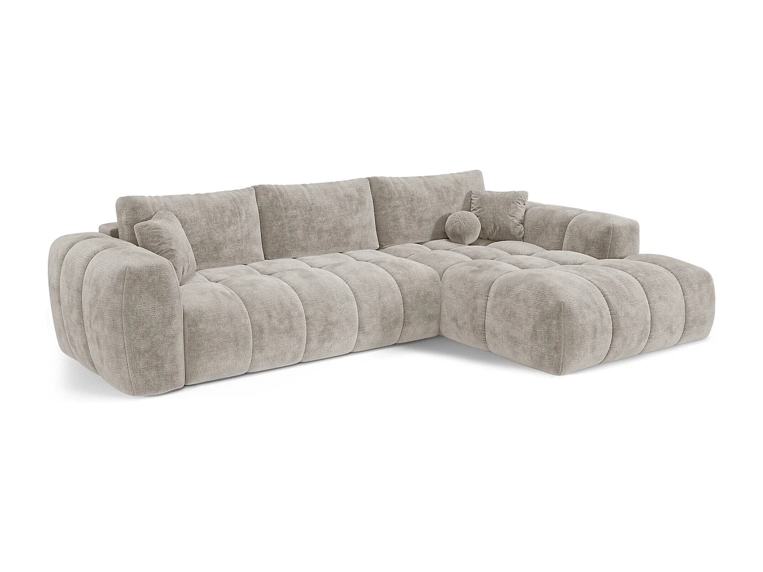 Canapé d'angle droit convertible avec coffre SKY en Velours gaufré Taupe