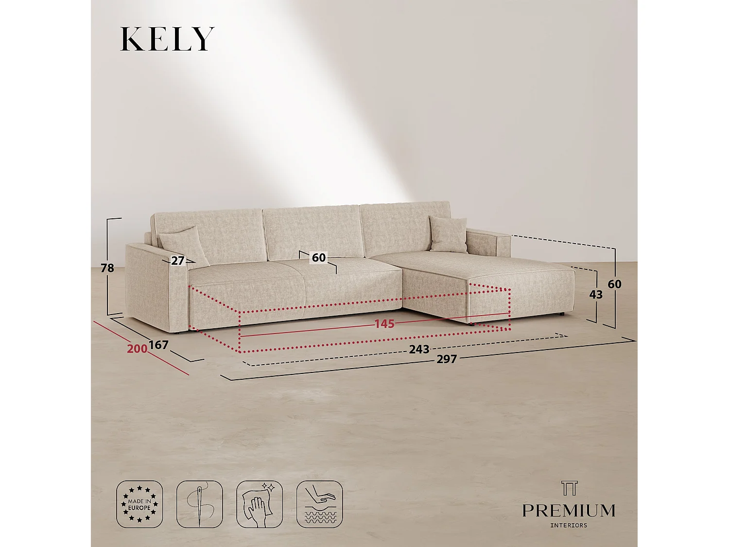 Canapé d'angle droit convertible avec coffre