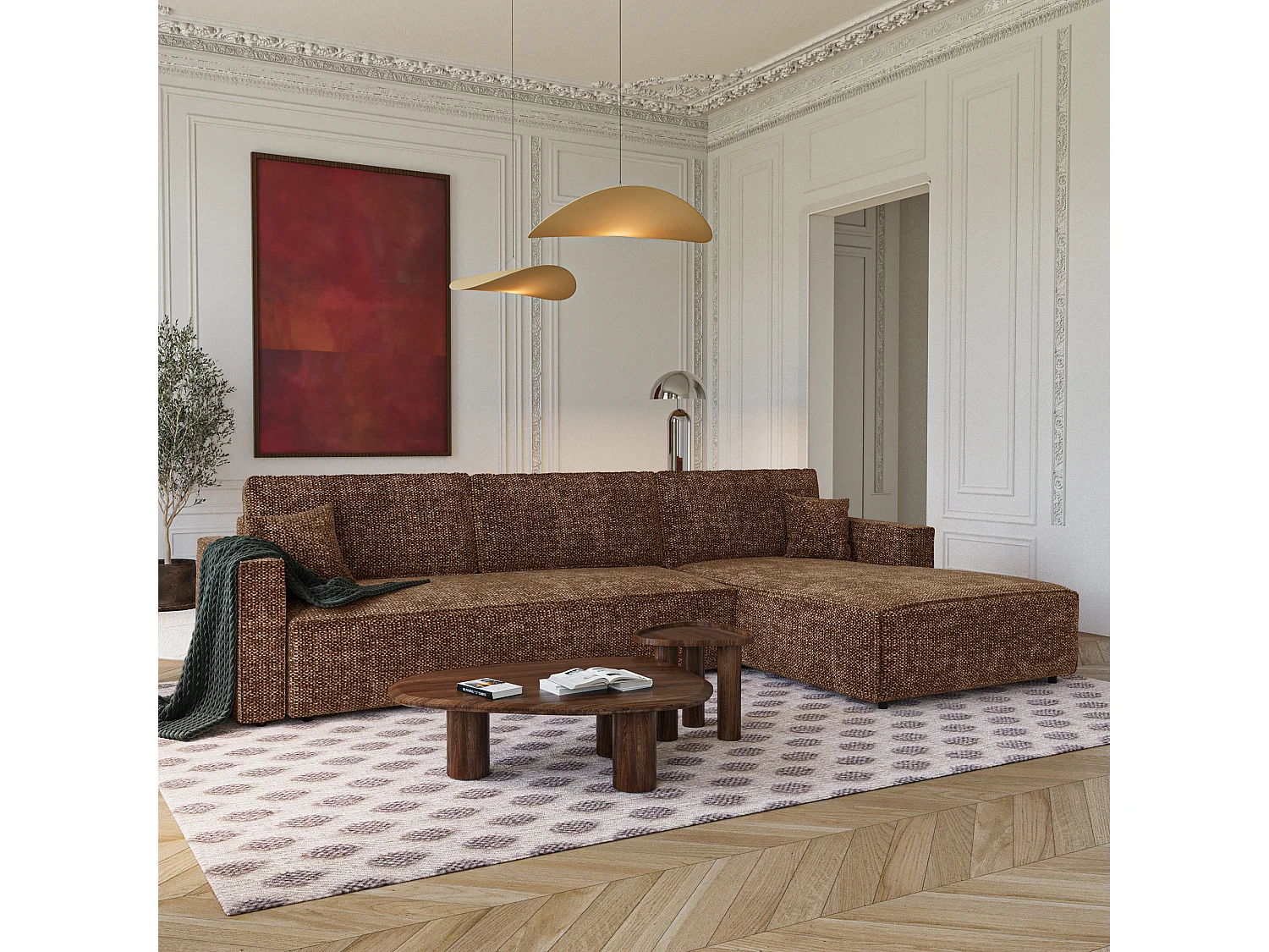 Canapé d'angle droit convertible avec coffre