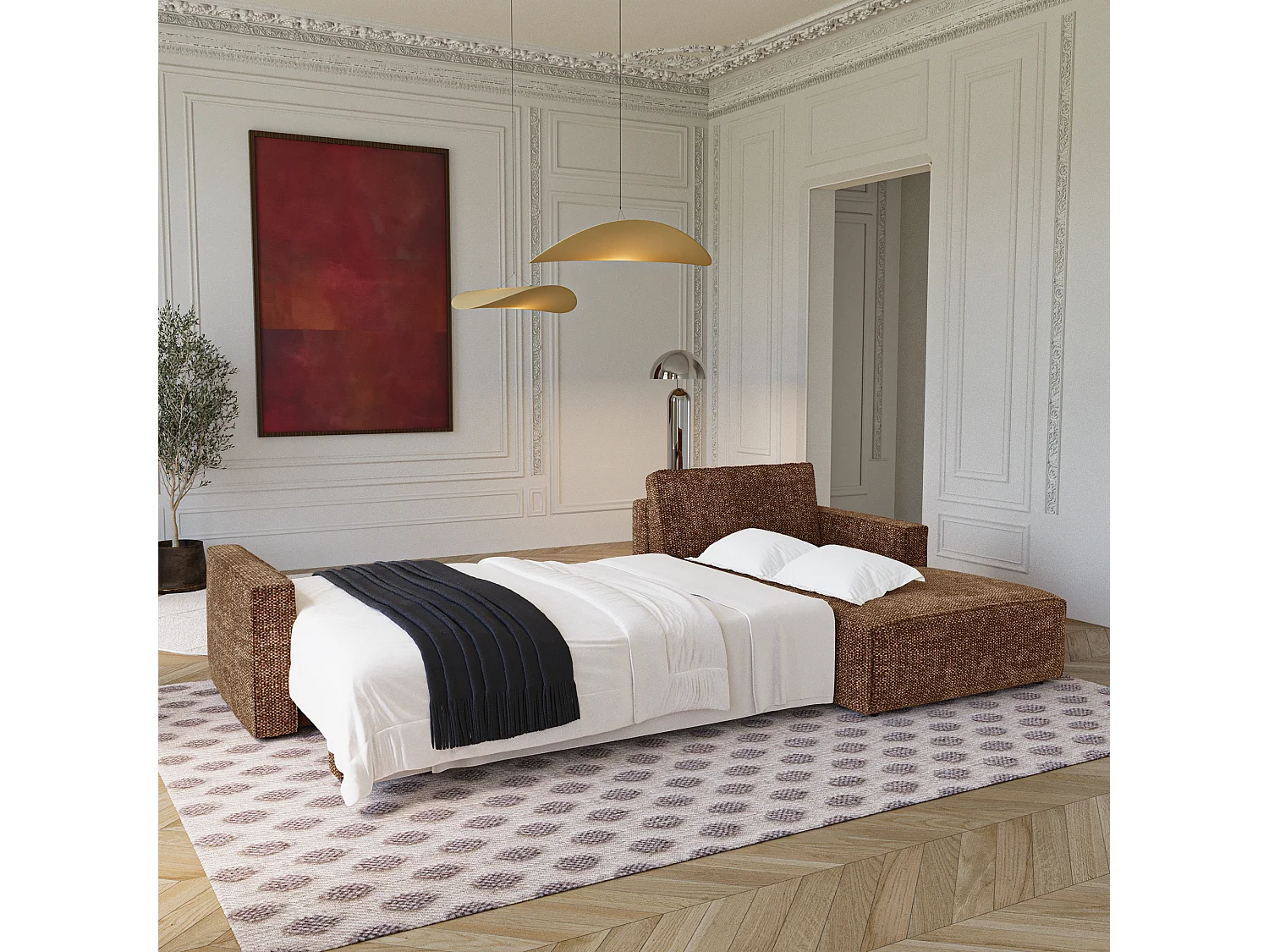 Canapé d'angle droit convertible avec coffre