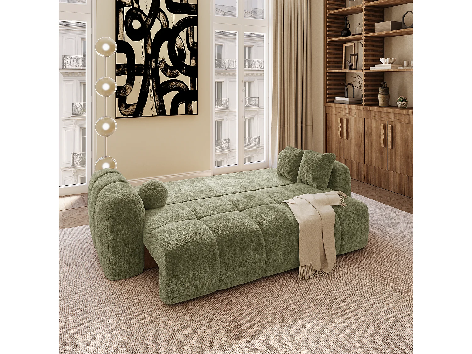 Canapé convertible avec coffre SKY en Velours gaufré