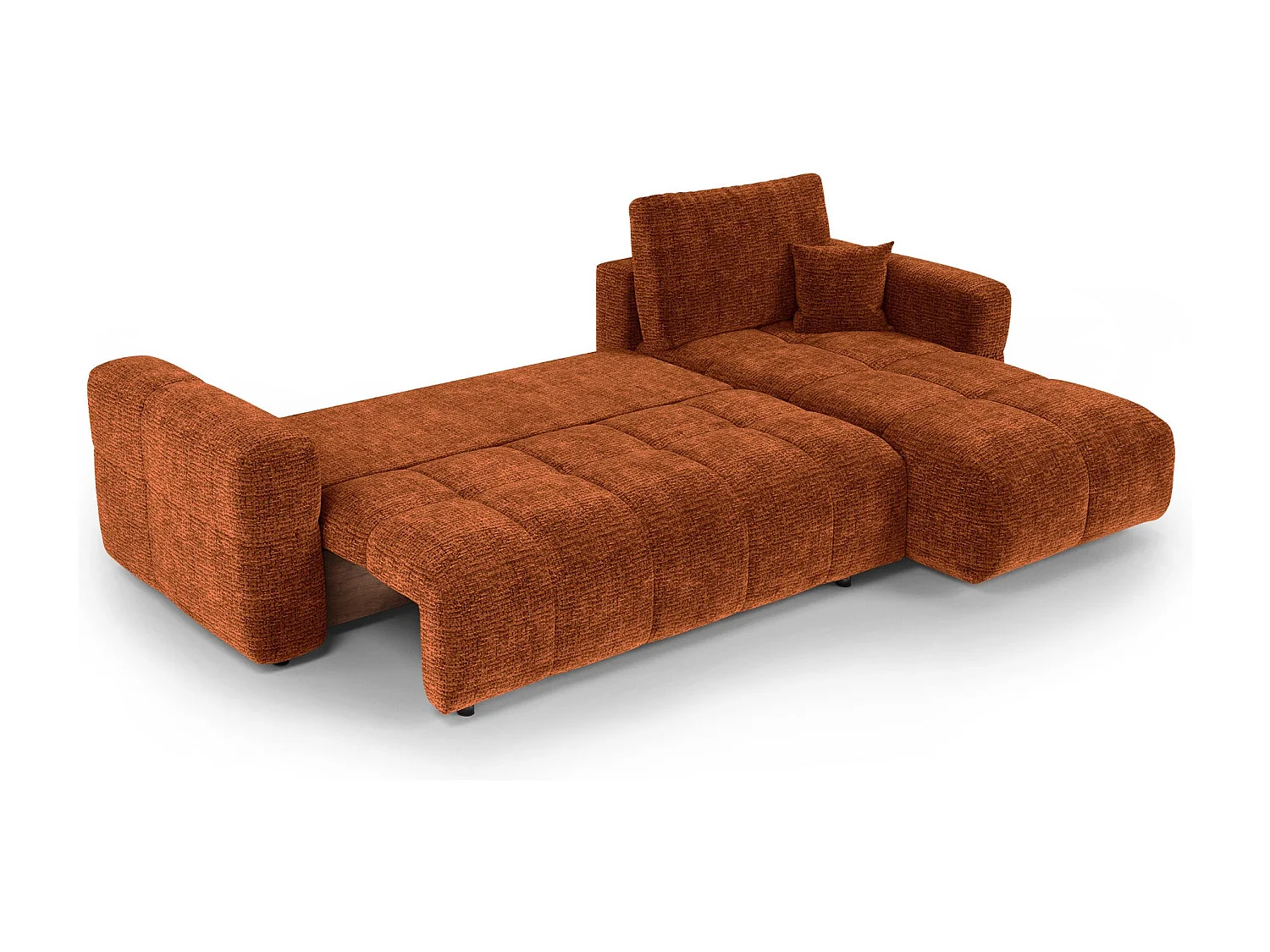 Canapé d'angle droit convertible avec coffre VIBE en Tissu tramé toucher doux