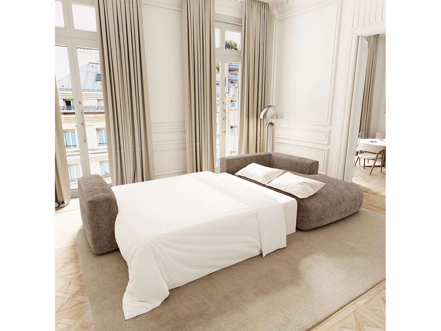 Canapé d'angle droit convertible avec coffre COMO en Tissu tramé  toucher doux