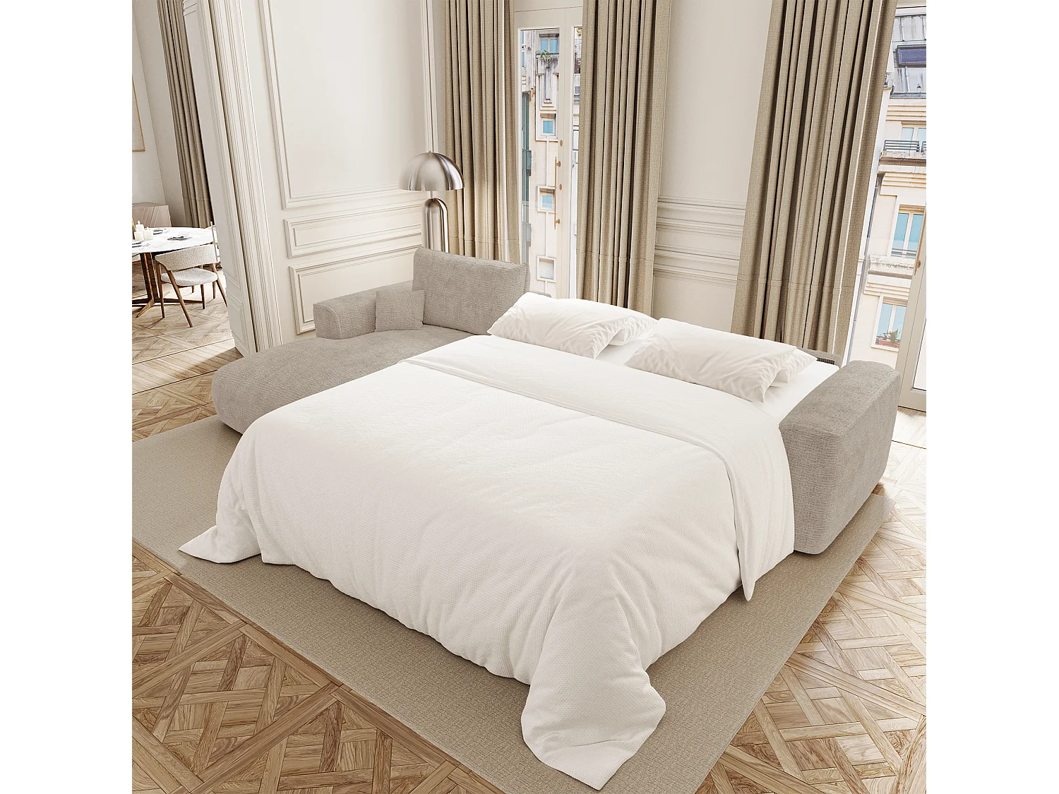 Canapé d'angle gauche convertible express COMO en Tissu tramé toucher doux