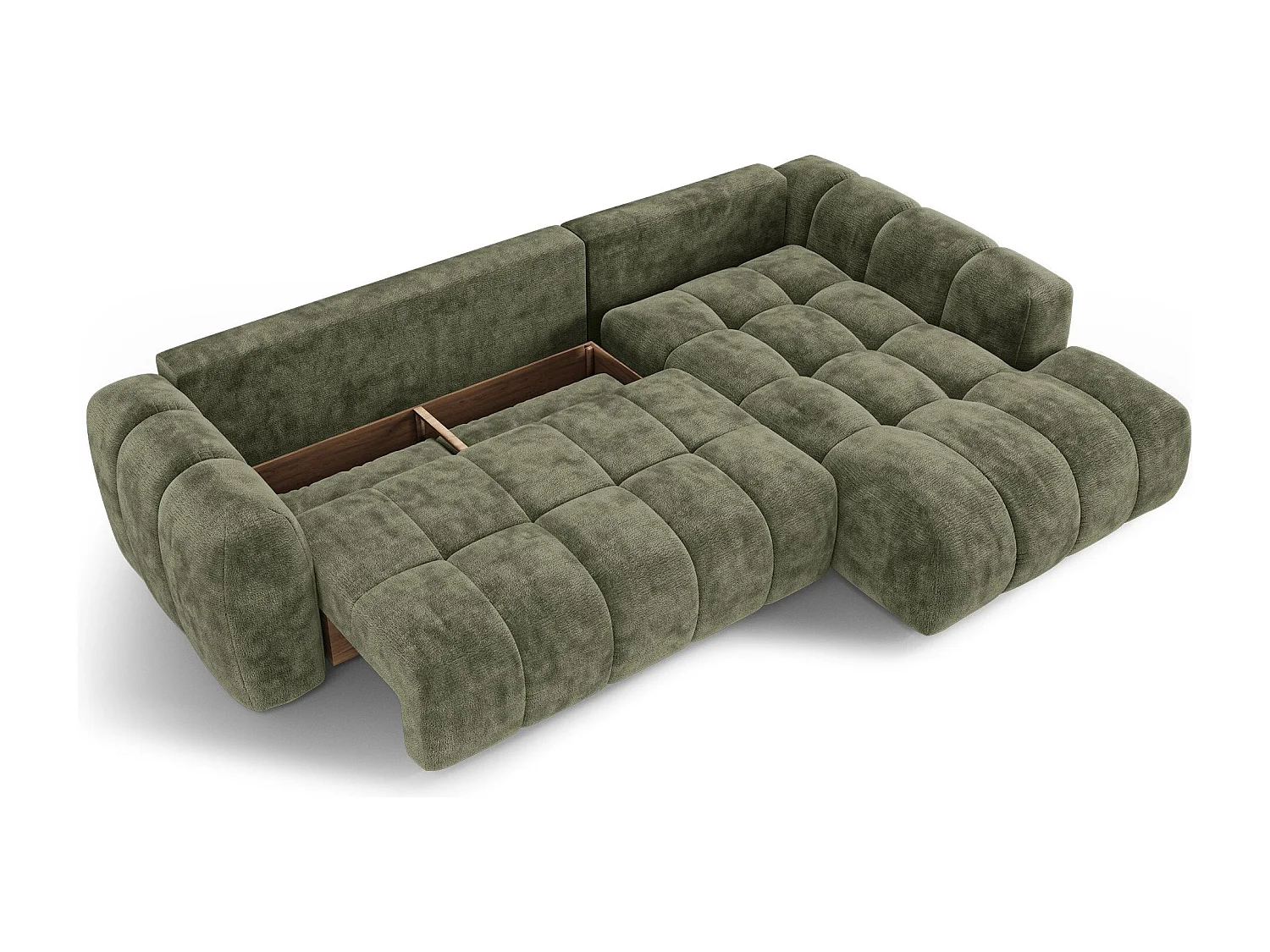 Canapé d'angle droit convertible avec coffre SKY en Velours gaufré