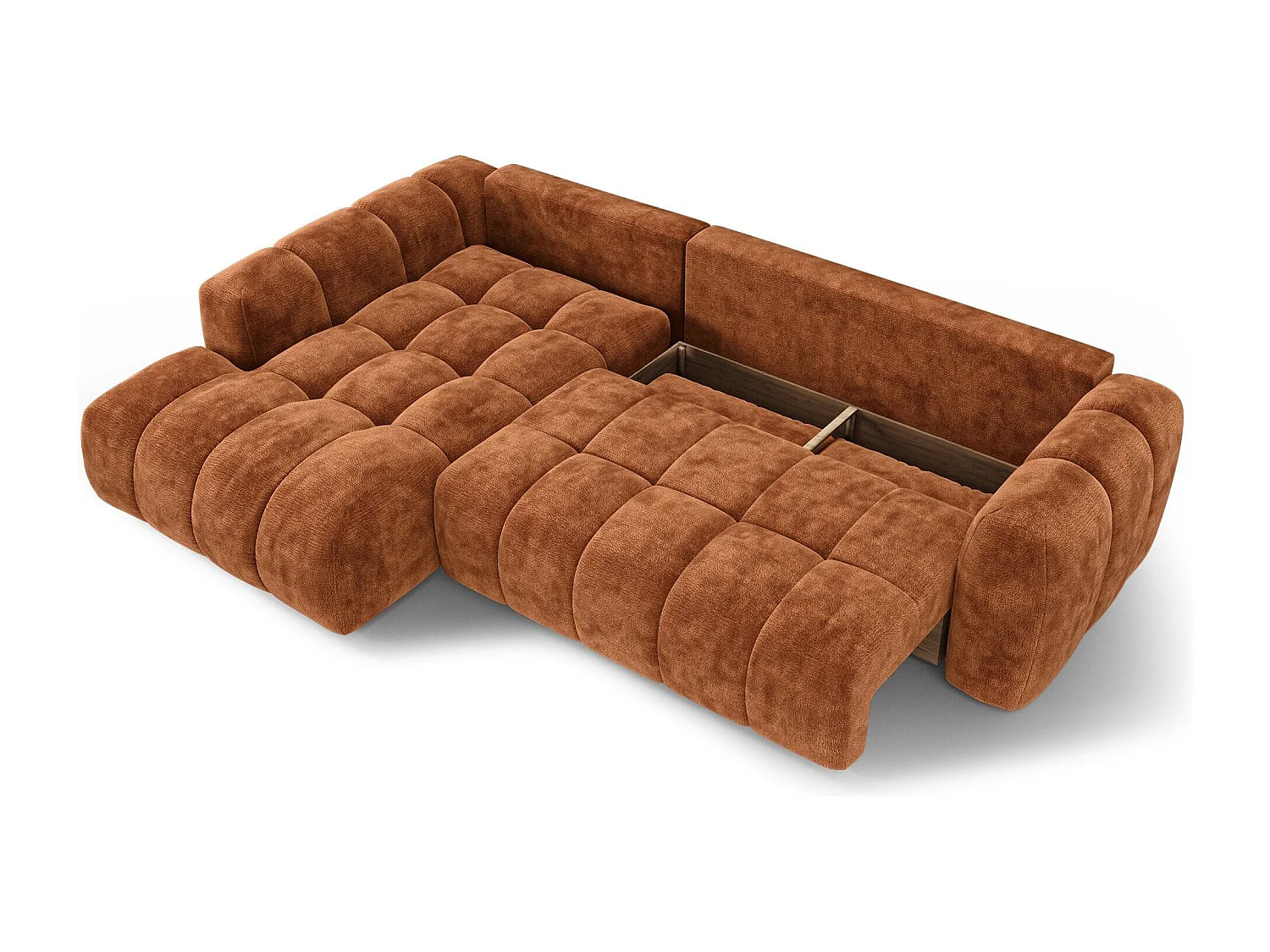 Canapé d'angle gauche convertible avec coffre SKY en Velours gaufré