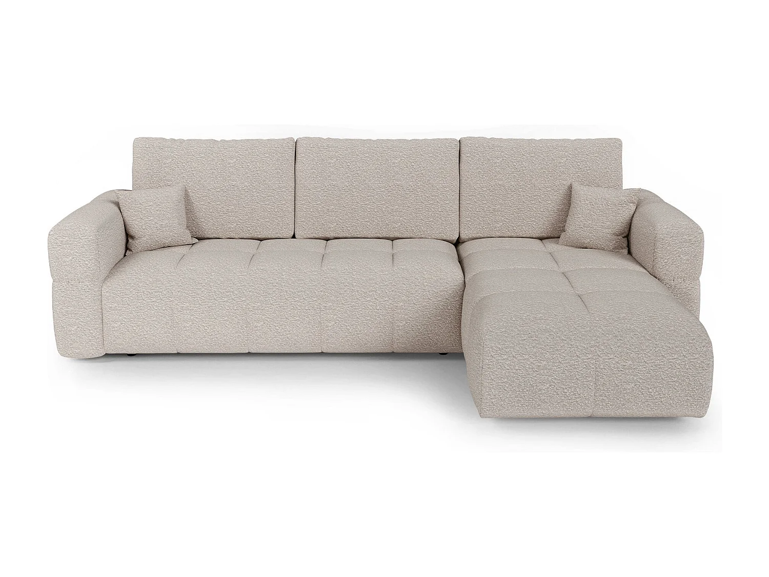 Canapé d'angle droit convertible avec coffre VIBE en Tissu bouclette