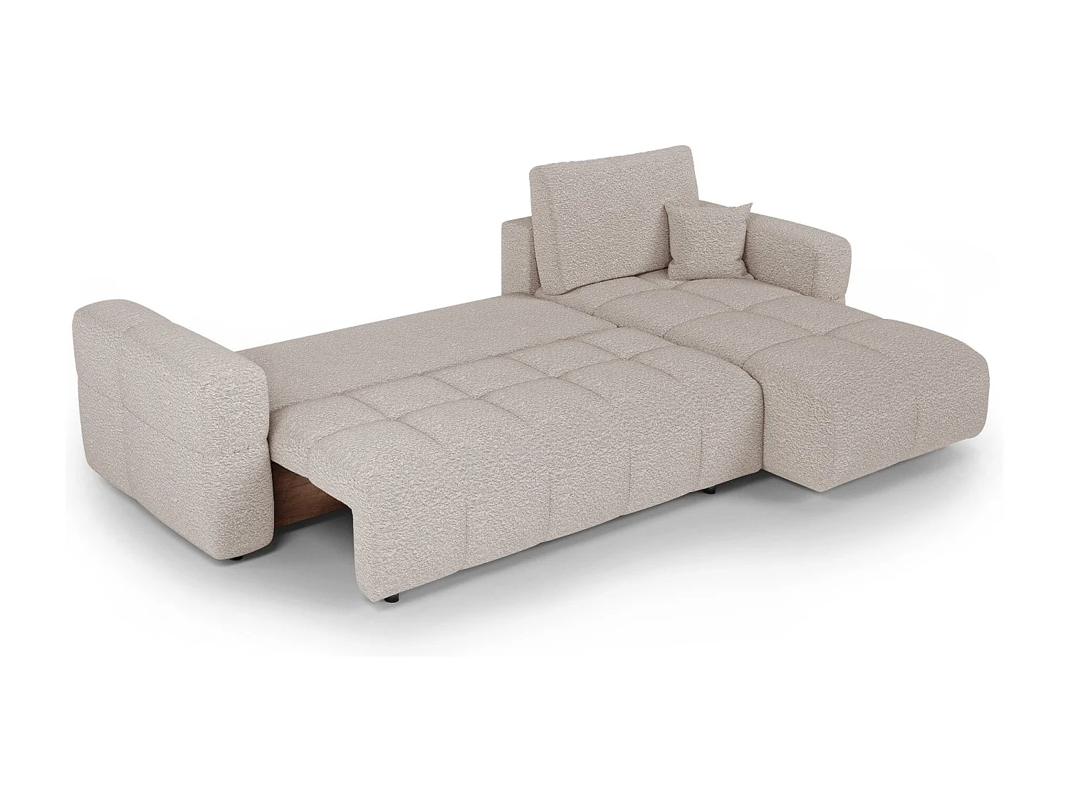 Canapé d'angle droit convertible avec coffre VIBE en Tissu bouclette