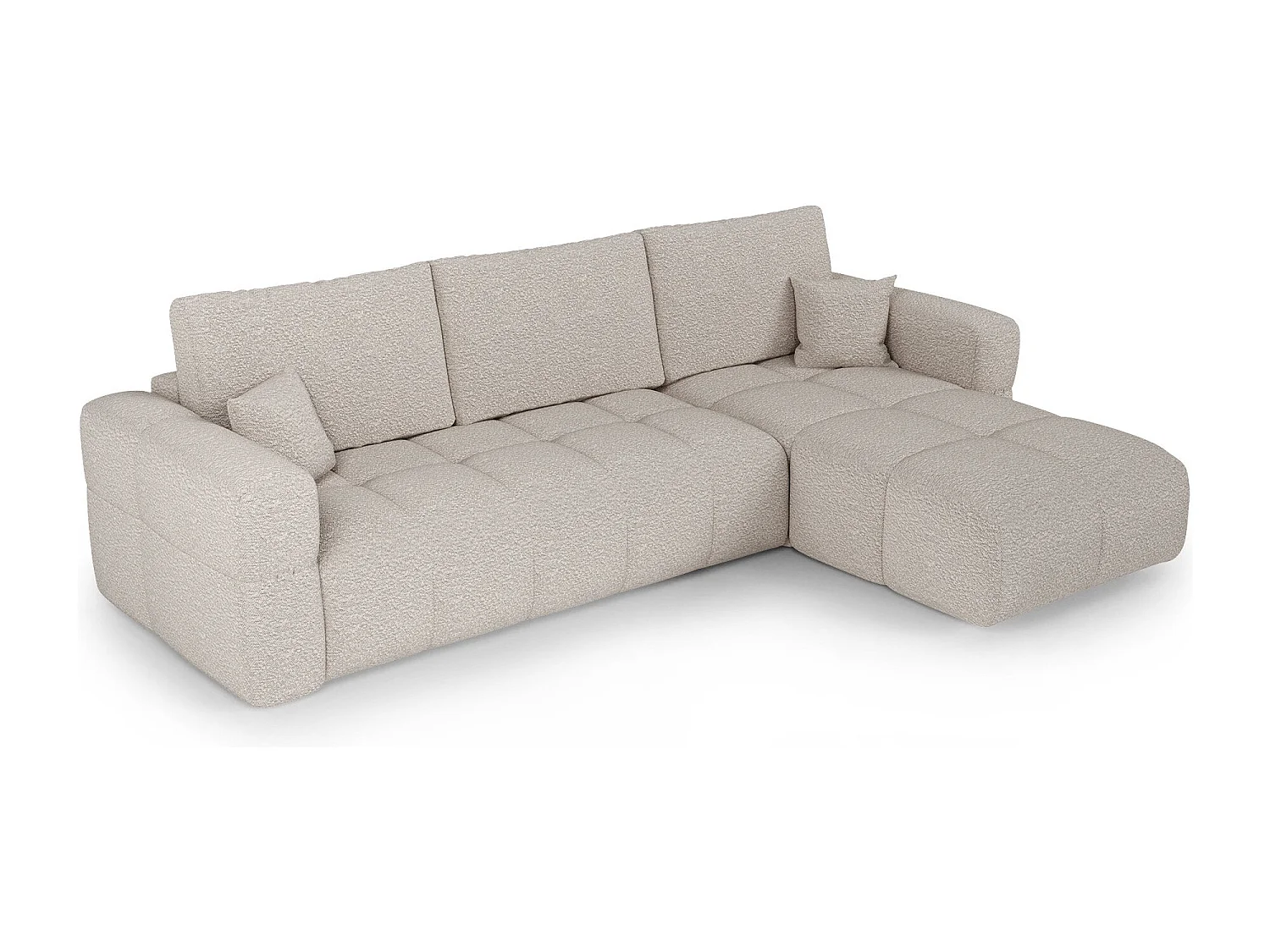 Canapé d'angle droit convertible avec coffre VIBE en Tissu bouclette