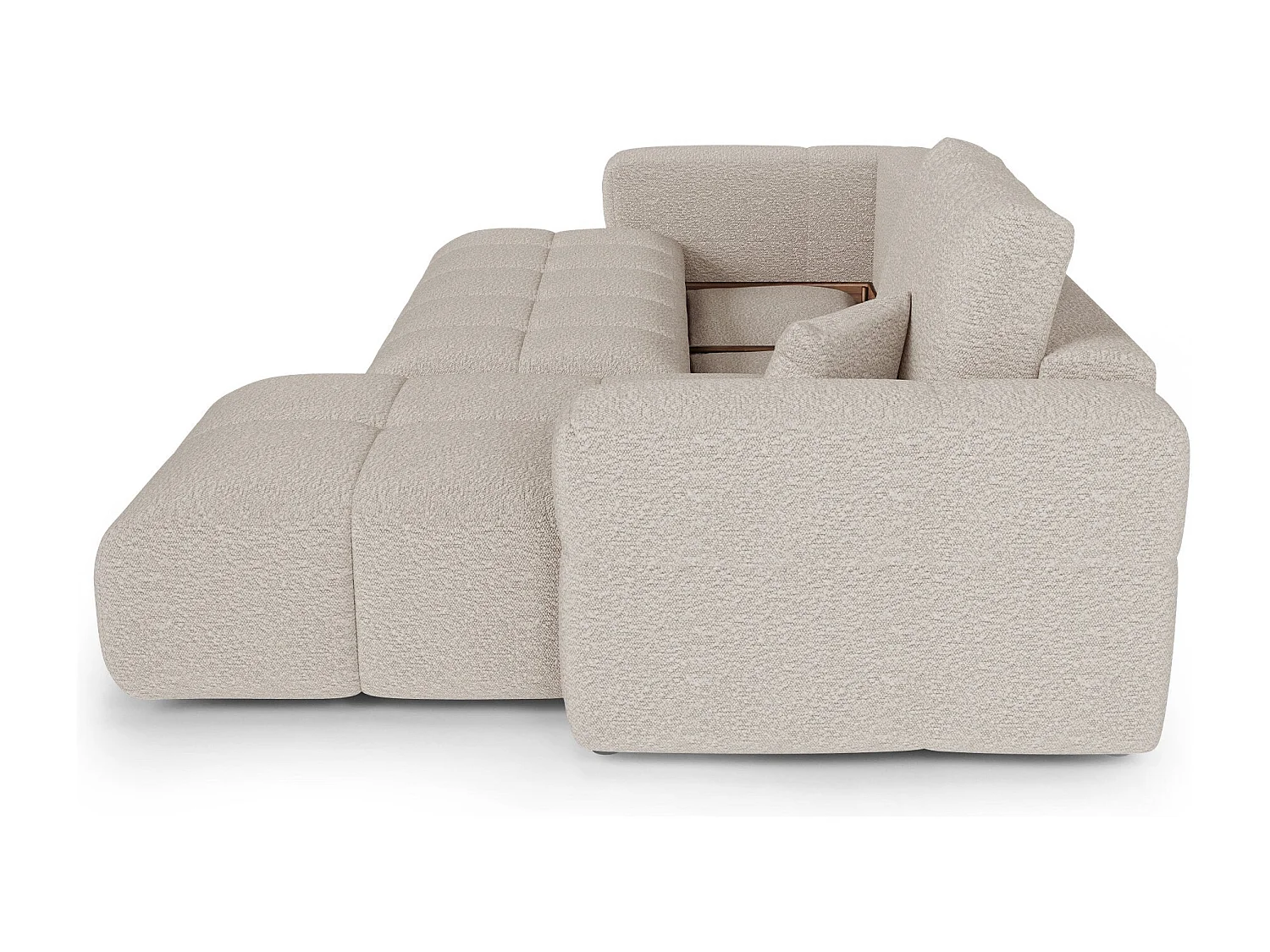 Canapé d'angle droit convertible avec coffre VIBE en Tissu bouclette