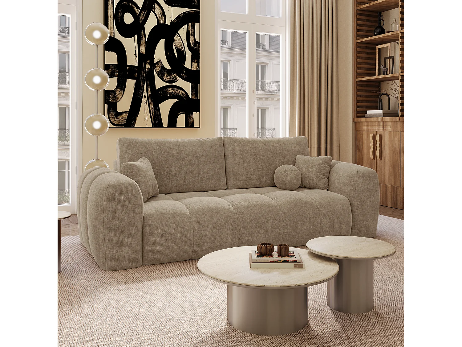 Canapé convertible avec coffre SKY en Tissu tramé Taupe