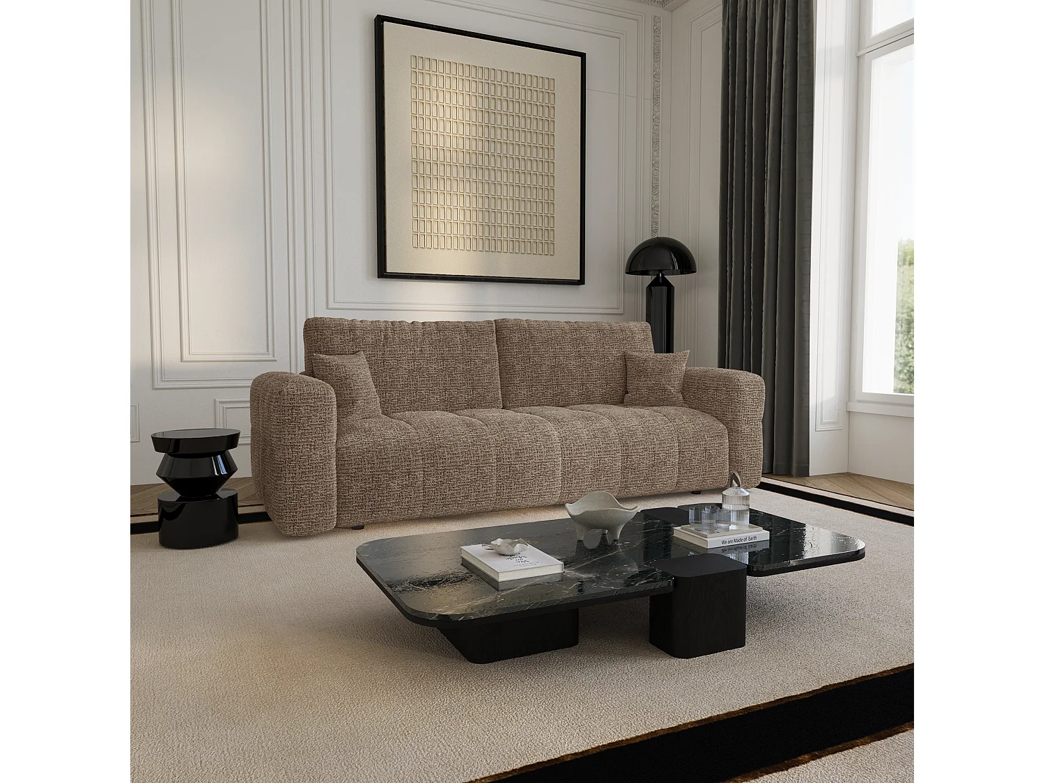 Canapé convertible avec coffre VIBE en Tissu tramé toucher doux