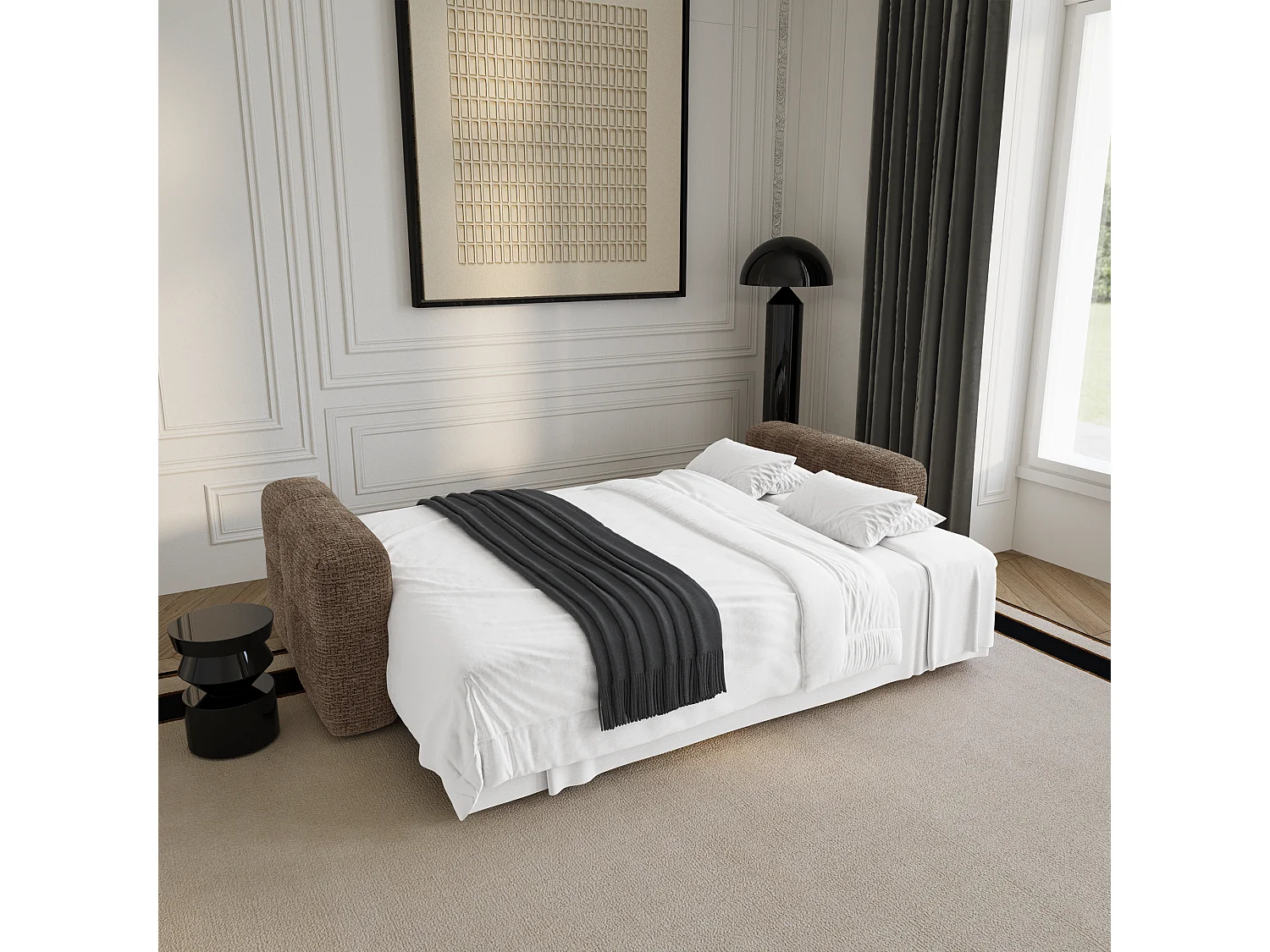 Canapé convertible avec coffre VIBE en Tissu tramé toucher doux