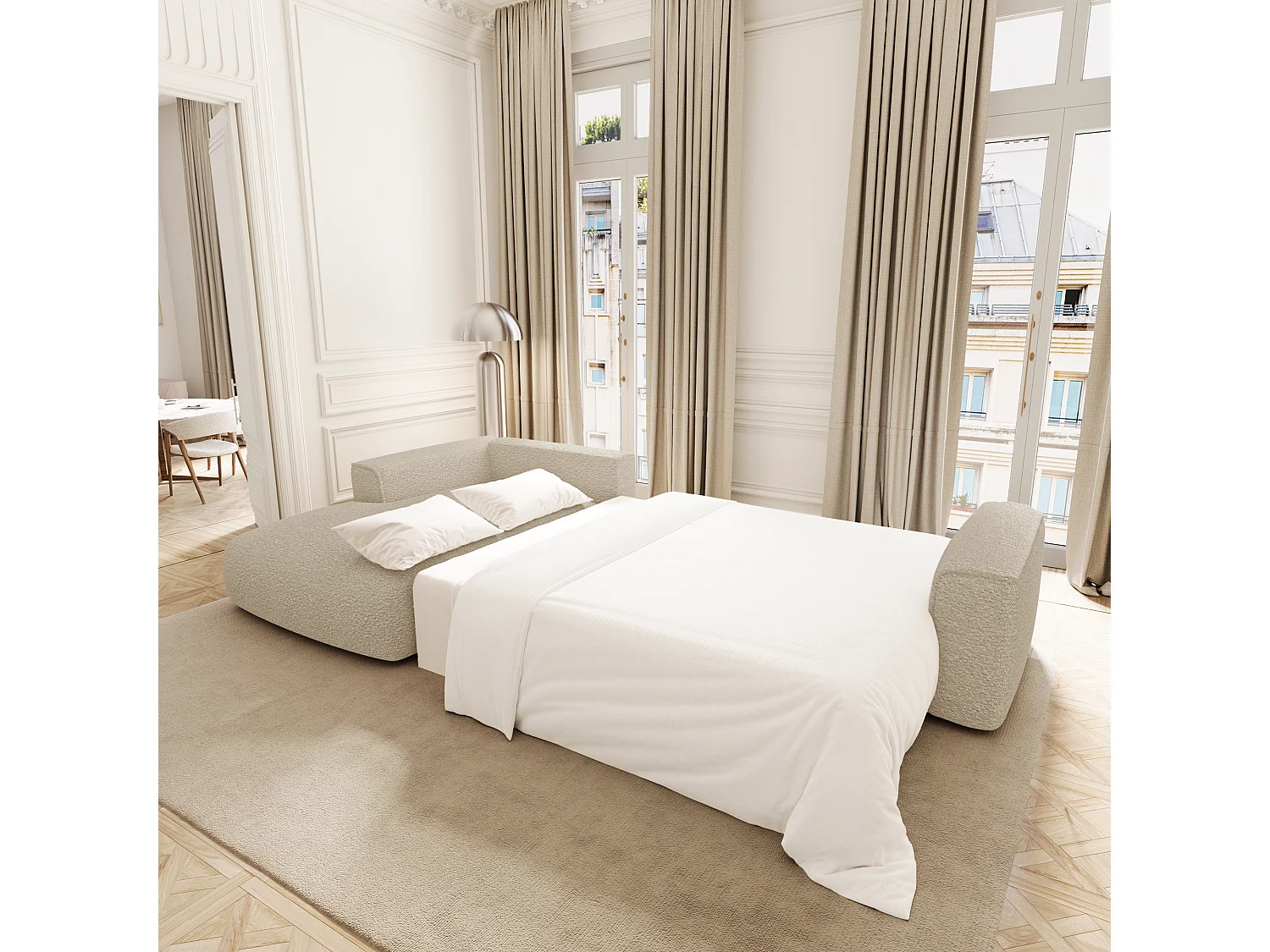 Canapé d'angle gauche convertible avec coffre COMO en Tissu bouclette