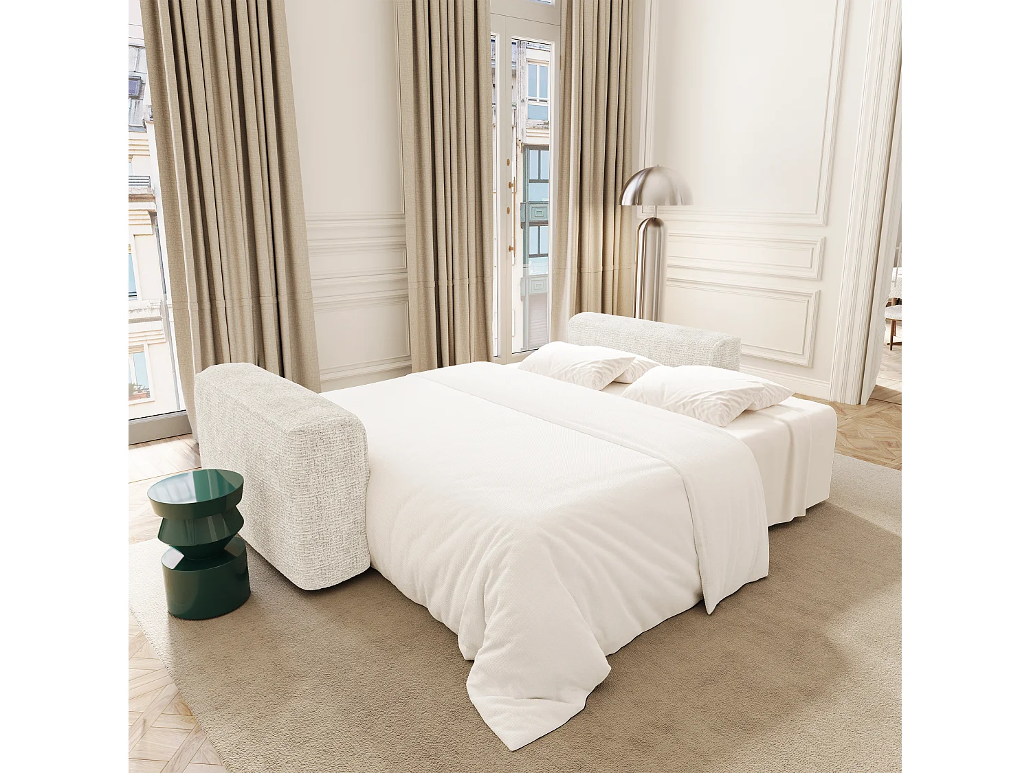 Canapé convertible avec coffre COMO en Tissu tramé toucher doux